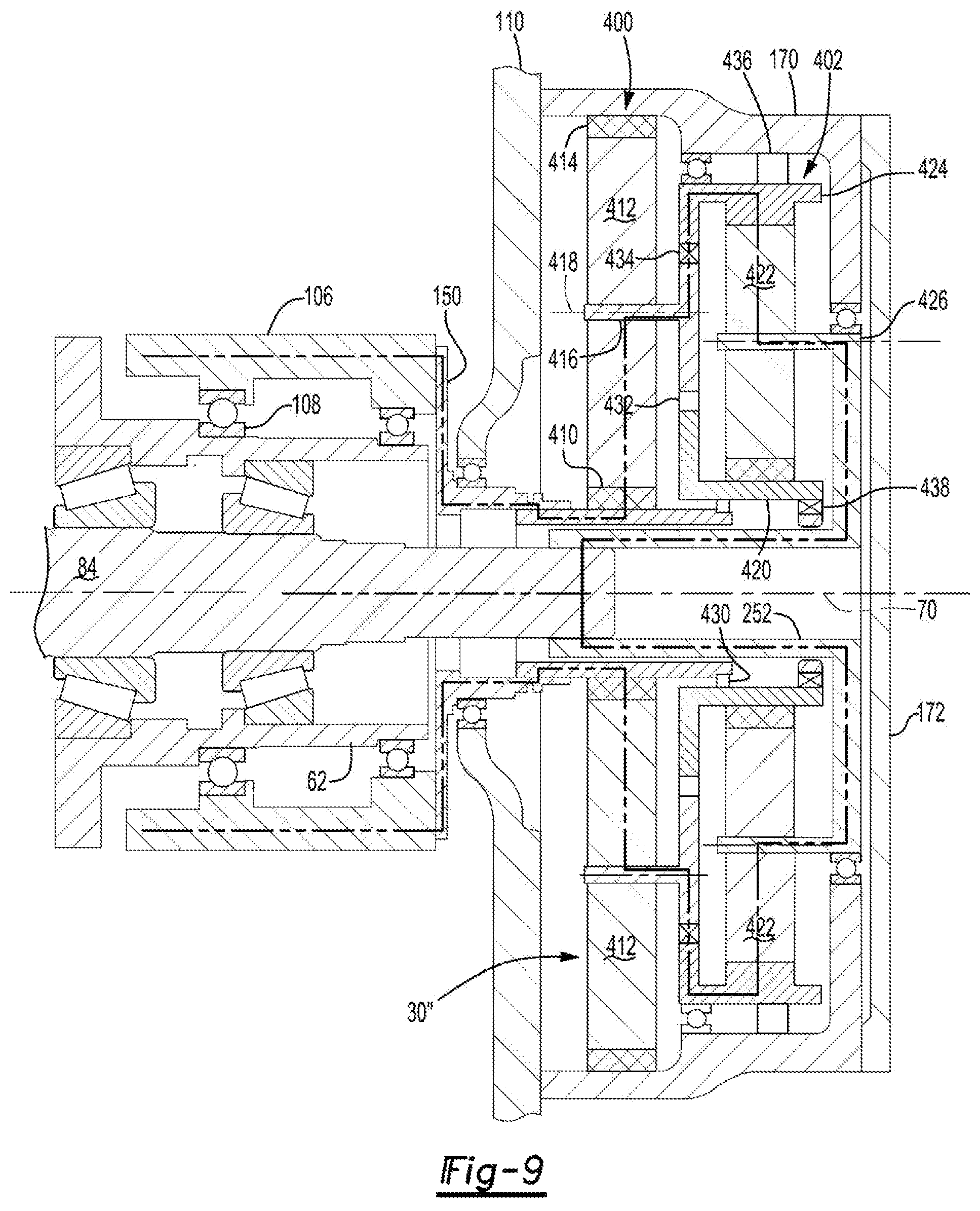 Patent US11841066 Figure 9 – Axle assembly having a gear reduction module with multiple gear sets