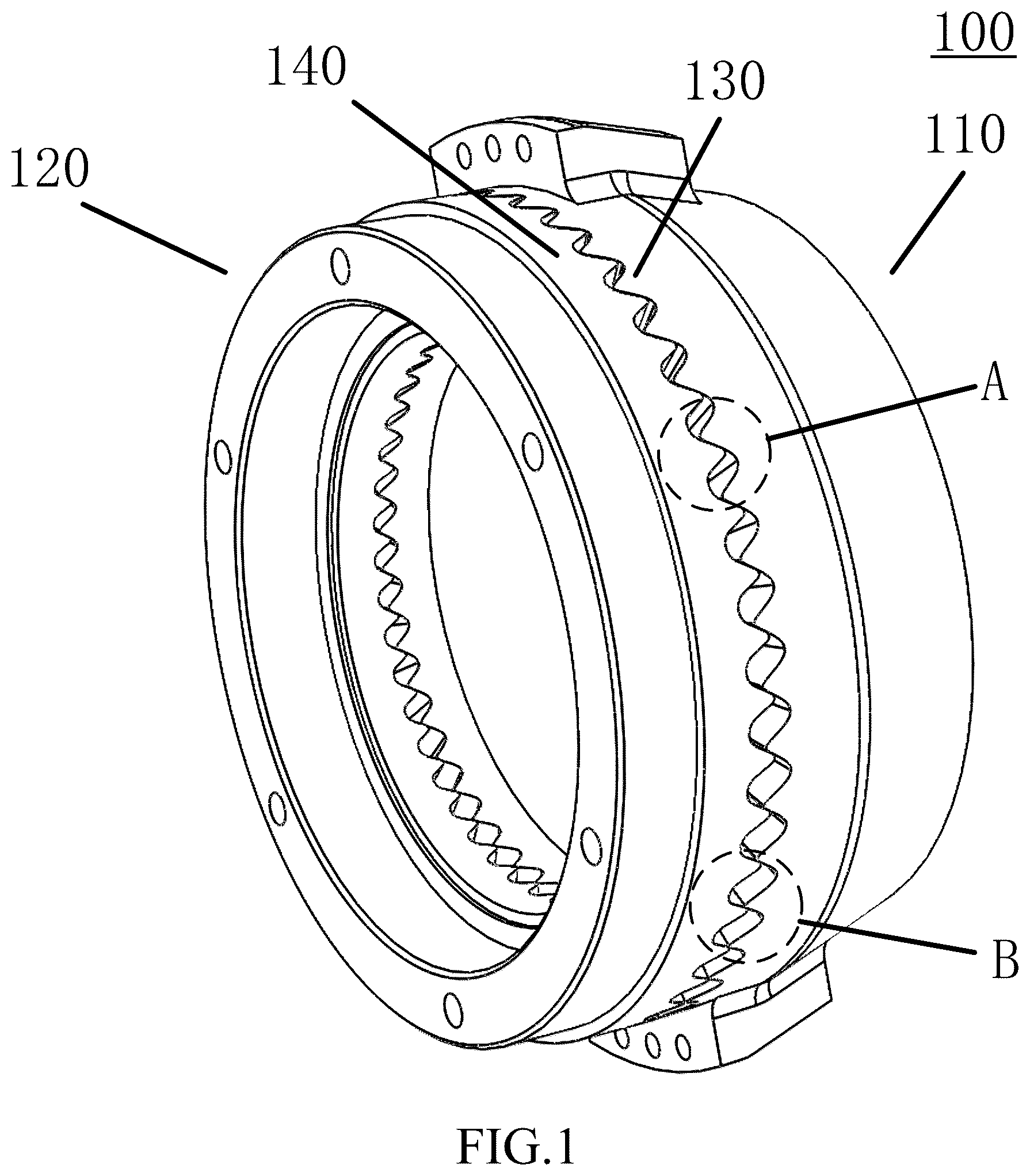 Patent US11841072 Figure 1 – Transverse cycloidal-pin gear pair and nutation deceleration device