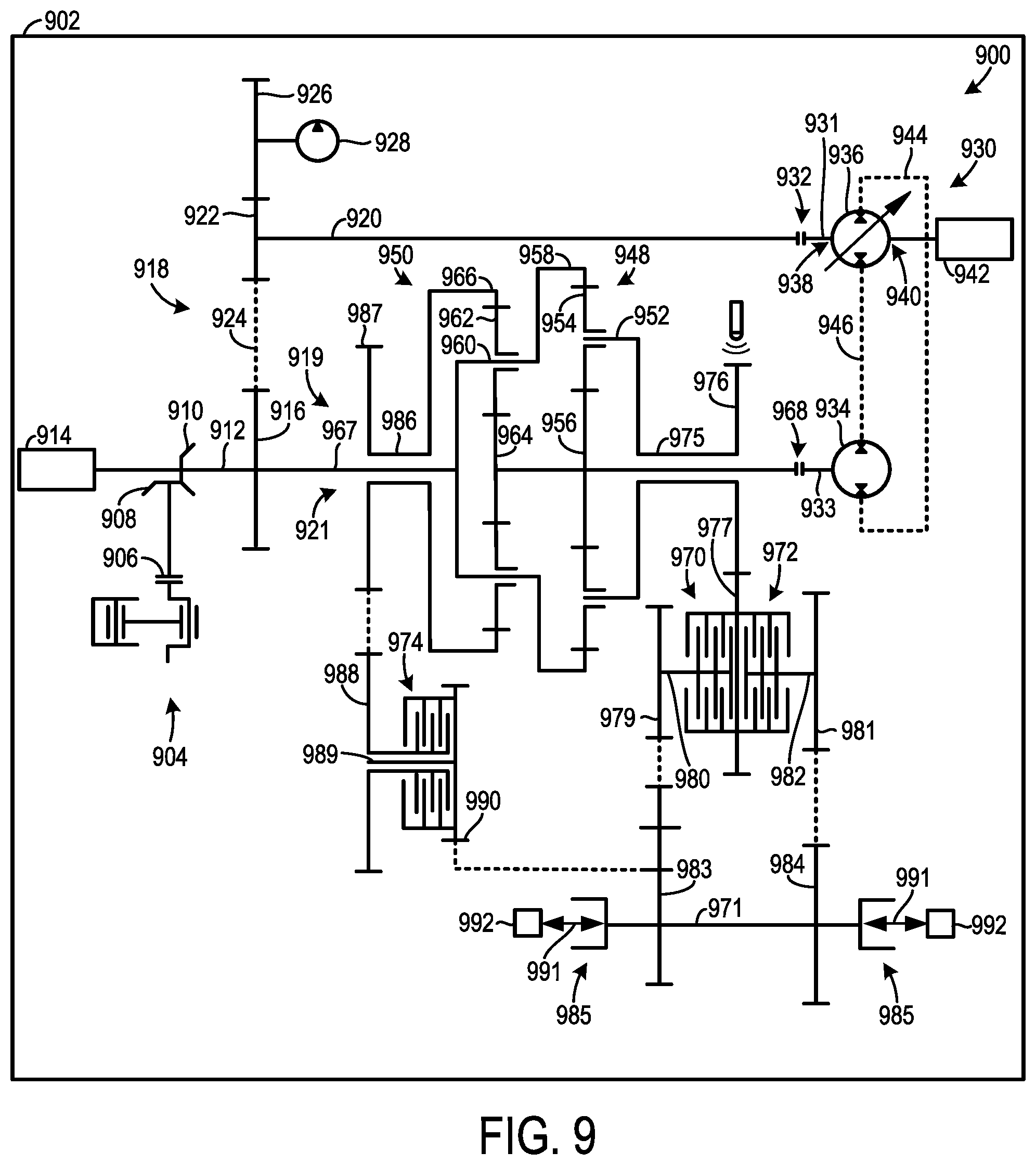 Patent US11841080 Figure 5 – Vehicle system with hydromechanical transmission and power management strategy