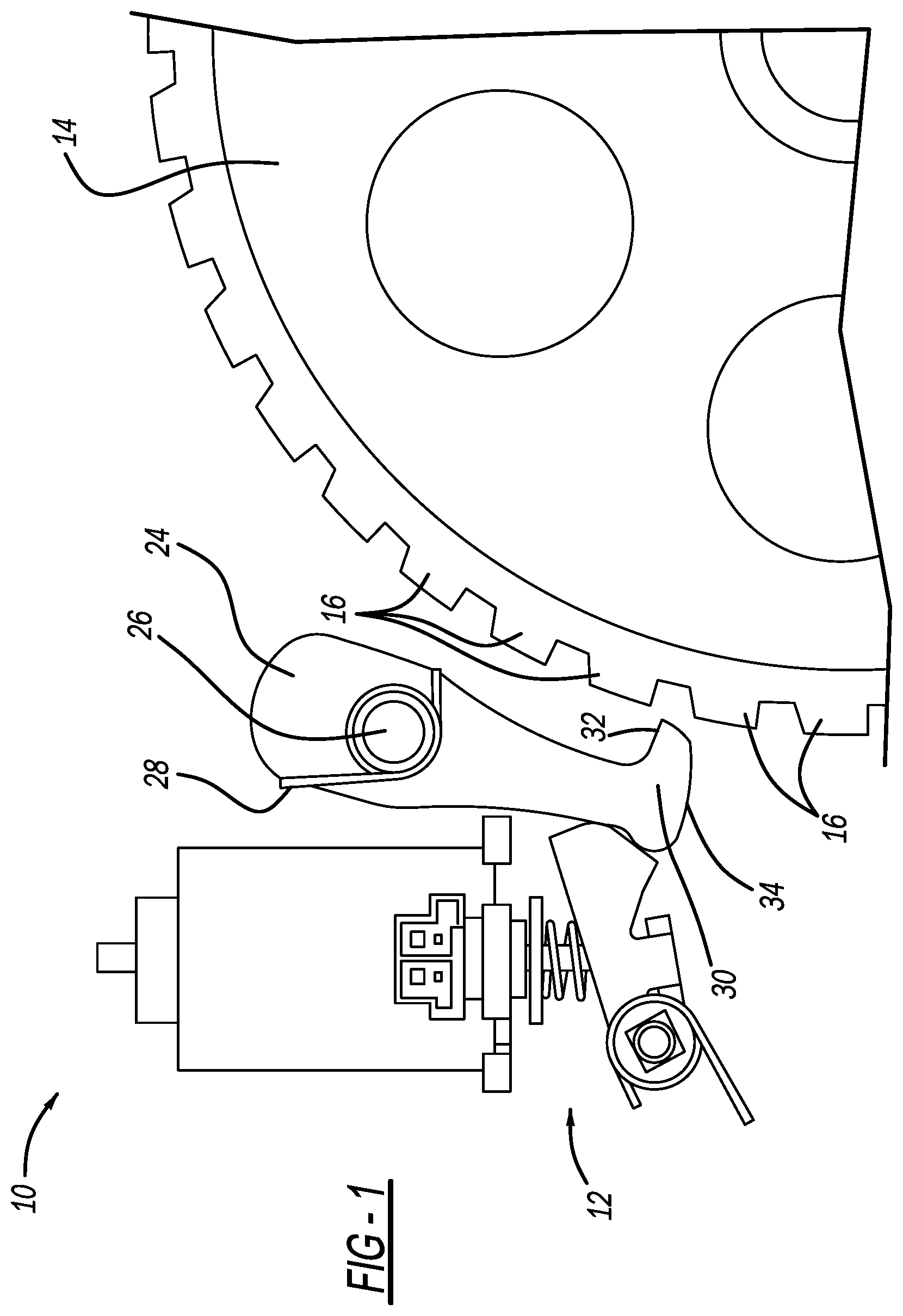 Patent US11841082 Figure 1 – Solenoid actuated locking pawl with compliance mechanism