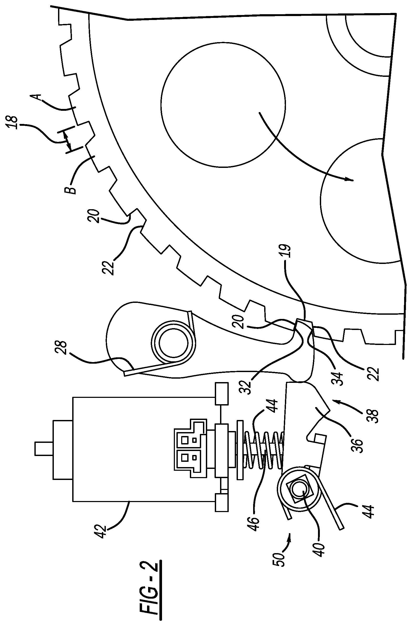 Patent US11841082 Figure 2 – Solenoid actuated locking pawl with compliance mechanism