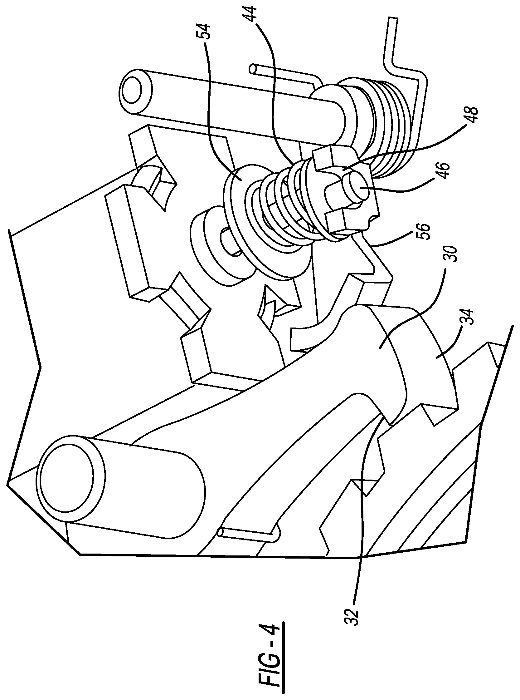 Patent US11841082 Figure 4 – Solenoid actuated locking pawl with compliance mechanism