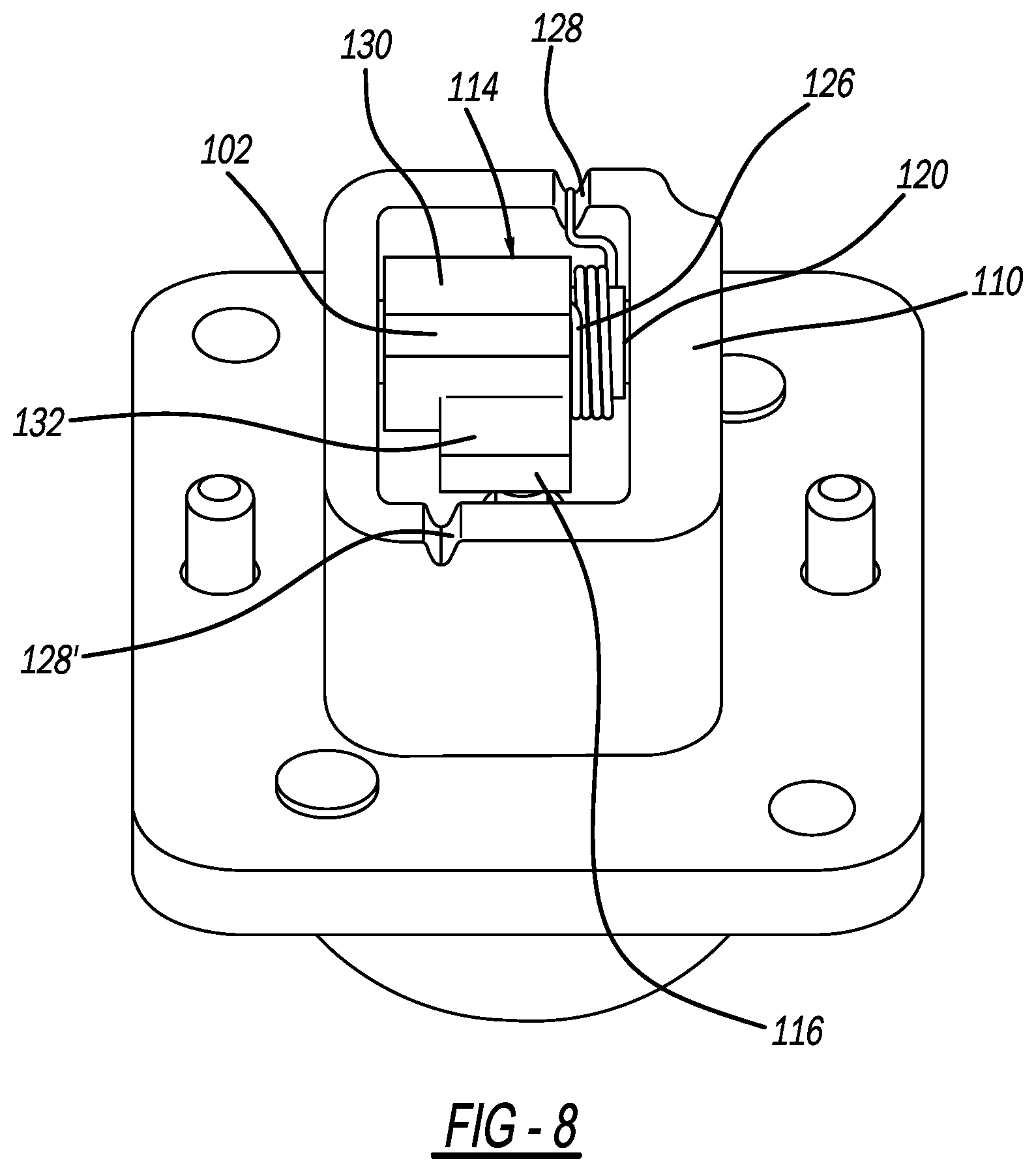 Patent US11841082 Figure 8 – Solenoid actuated locking pawl with compliance mechanism