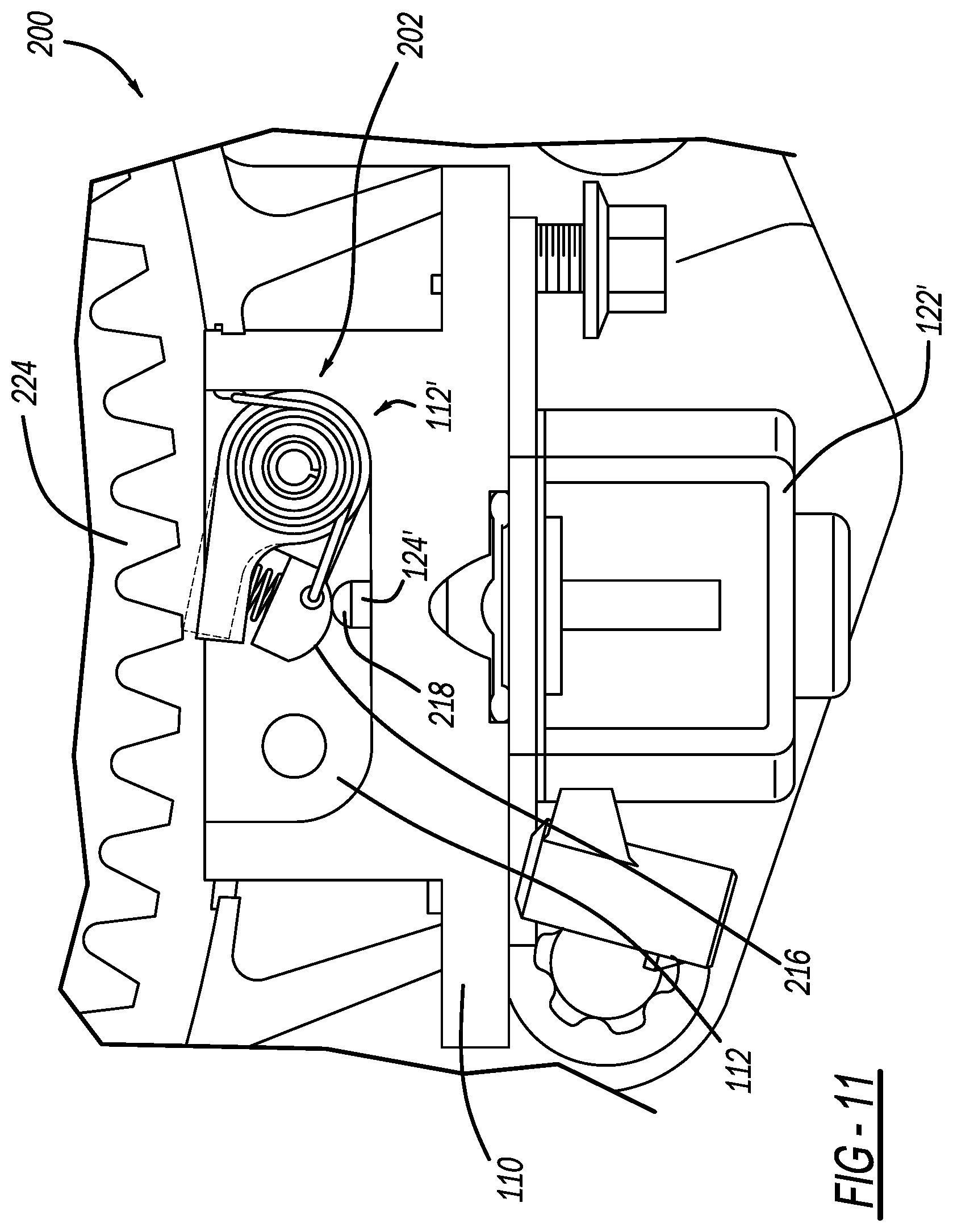Patent US11841082 Figure 11 – Solenoid actuated locking pawl with compliance mechanism