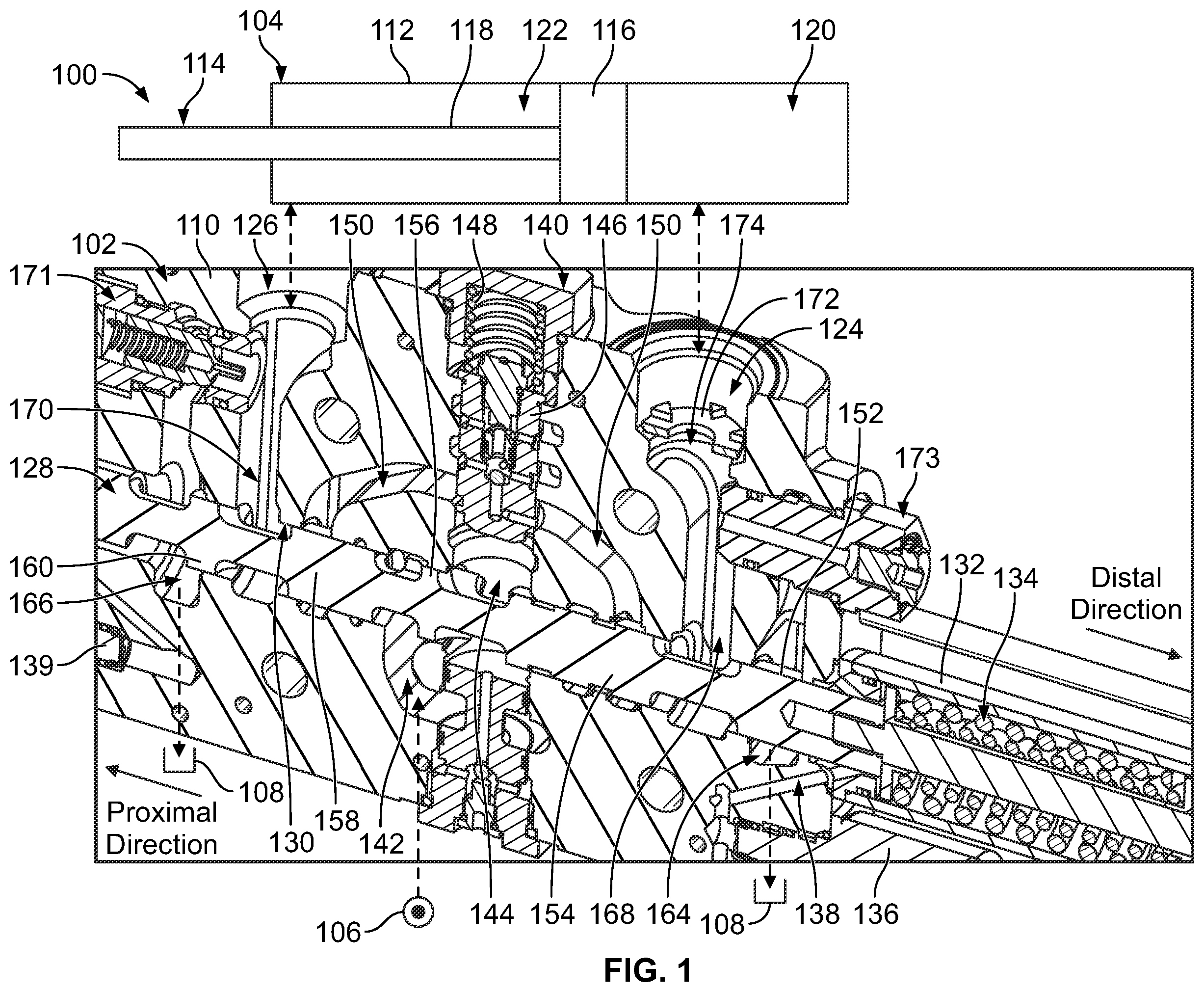 Patent US11841084 Figure 1 – Valve spool with flow force mitigation features
