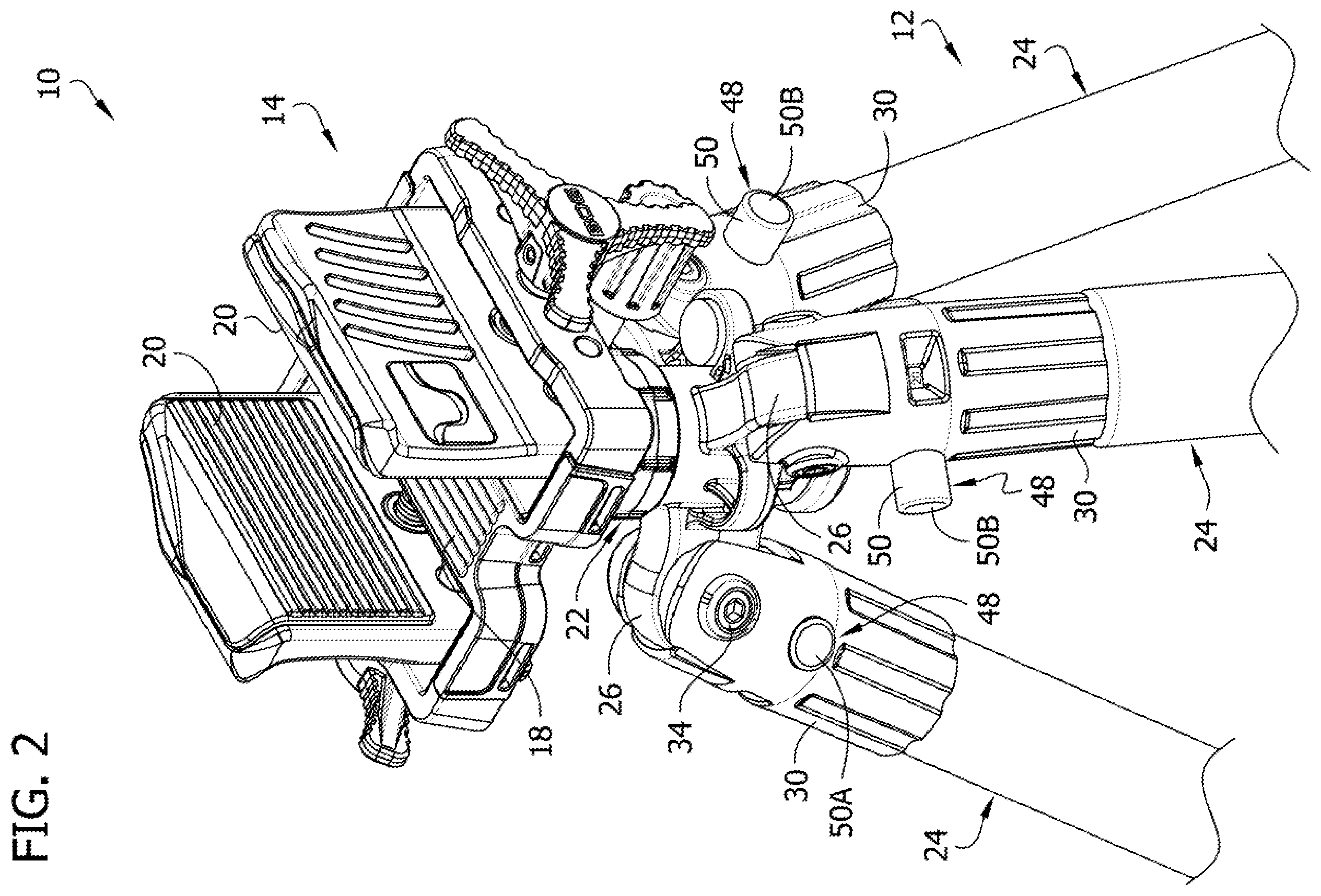 Patent US11841108 Figure 2 – Multi-legged equipment support having leg angle adjustment
