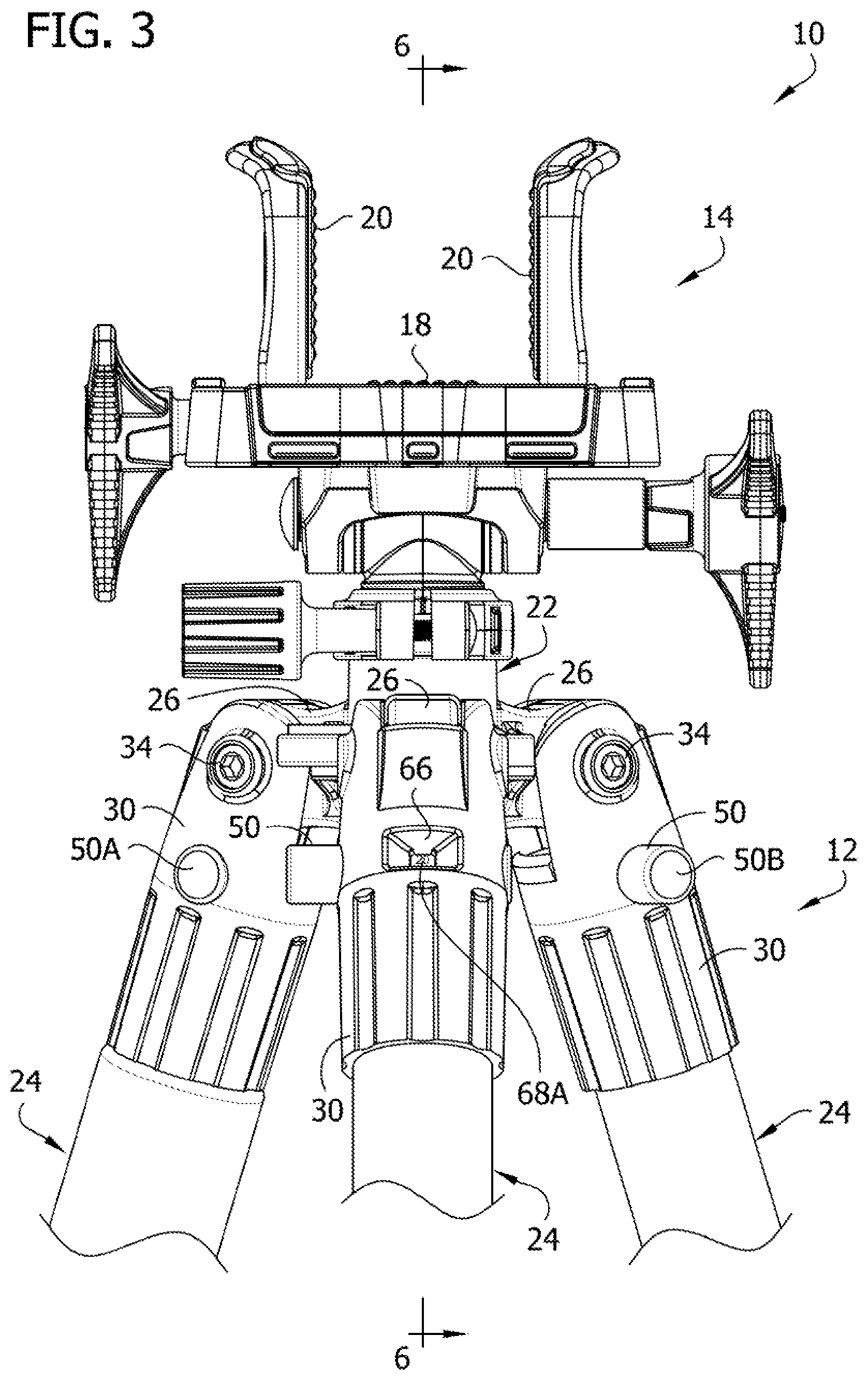 Patent US11841108 Figure 3 – Multi-legged equipment support having leg angle adjustment