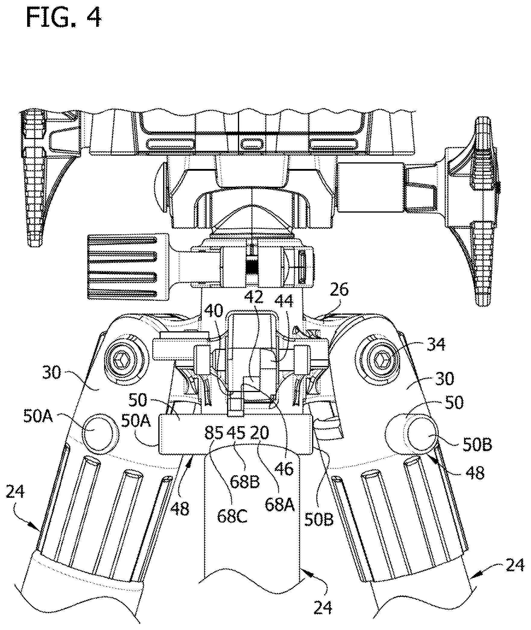 Patent US11841108 Figure 4 – Multi-legged equipment support having leg angle adjustment
