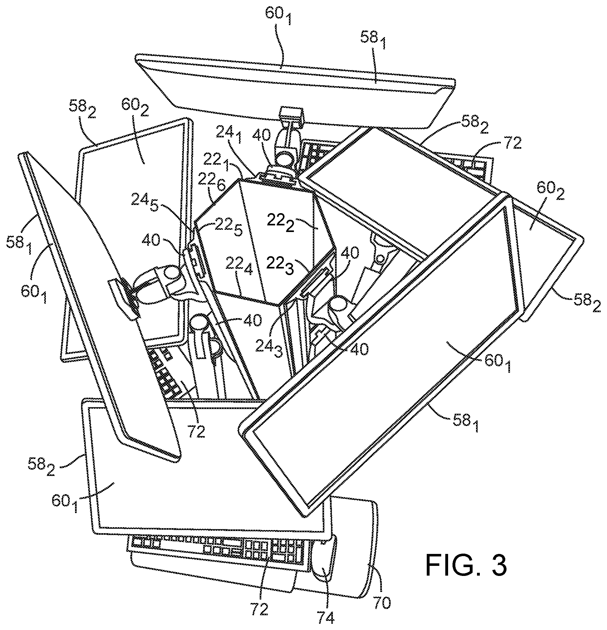 Patent US11841109 Figure 3 – Multi-workstation computer display support structure for reducing EHR-related medical errors occurring during inter-professional patient rounds