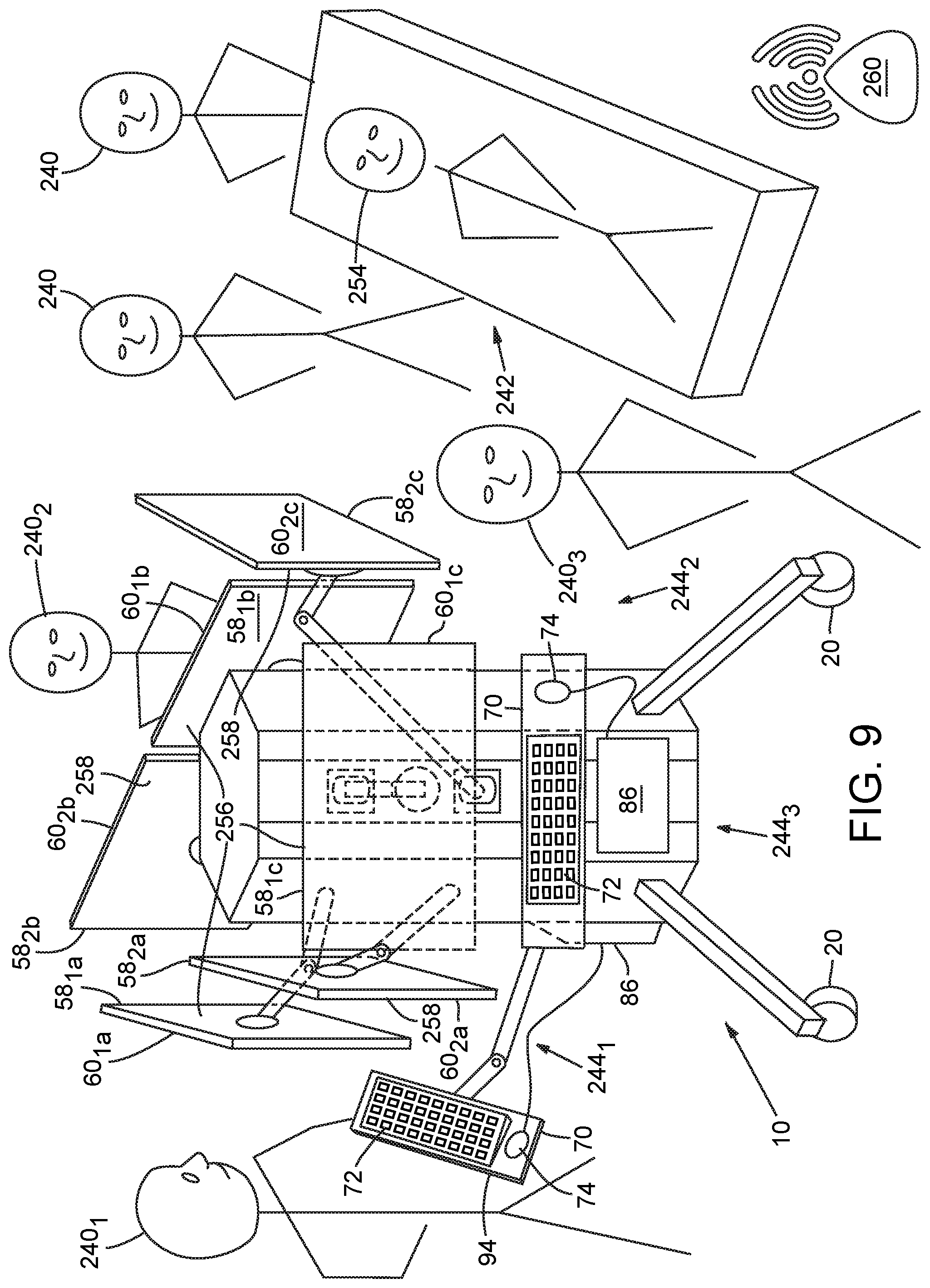 Patent US11841109 Figure 9 – Multi-workstation computer display support structure for reducing EHR-related medical errors occurring during inter-professional patient rounds