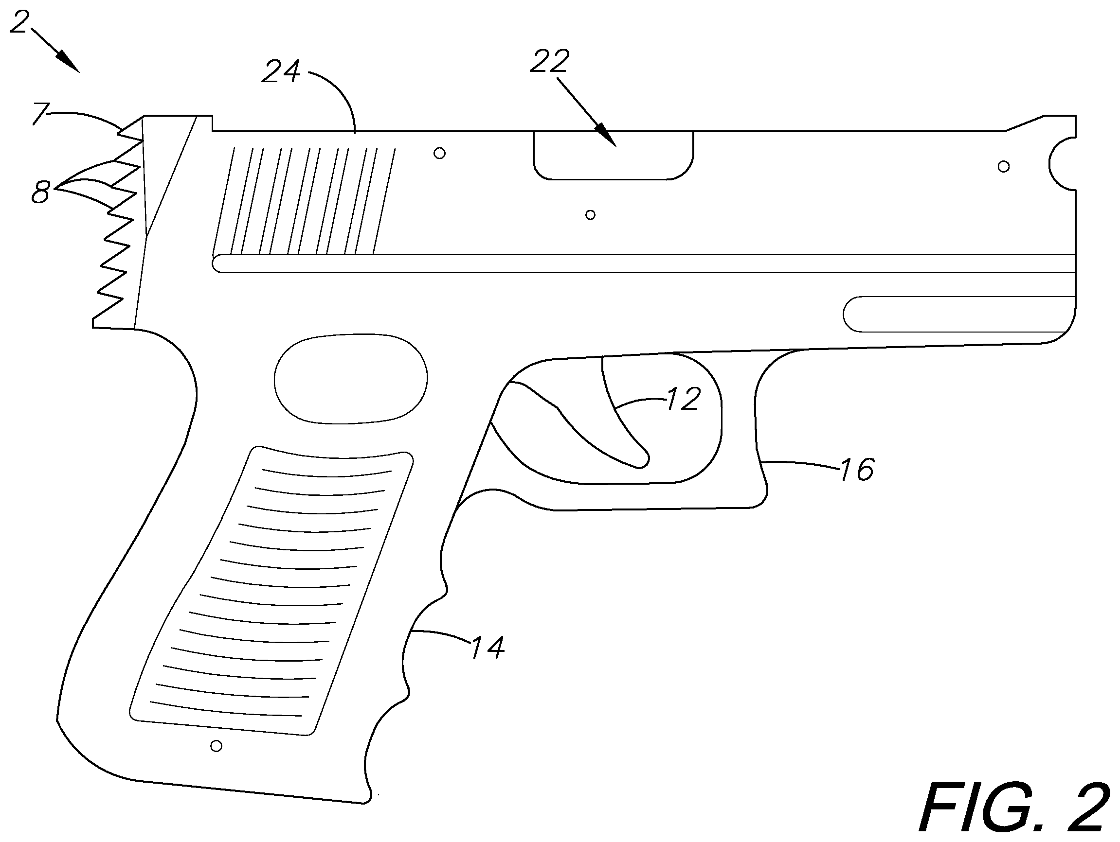 Patent US11841207 Figure 2 – Rubber band gun, method of use, and method of assembly