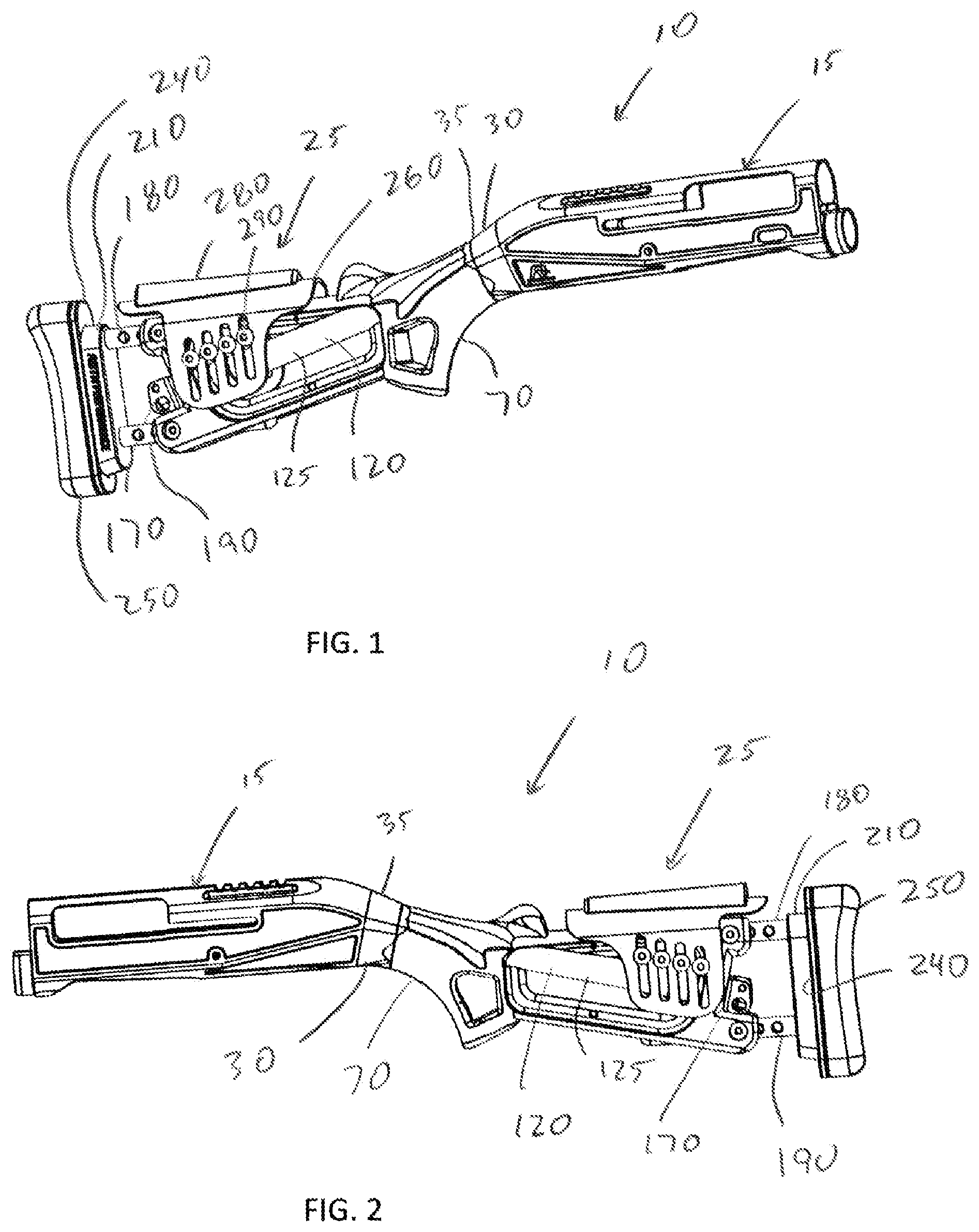 Patent US11841208 Figure 1 – Universally adjustable firearm stock