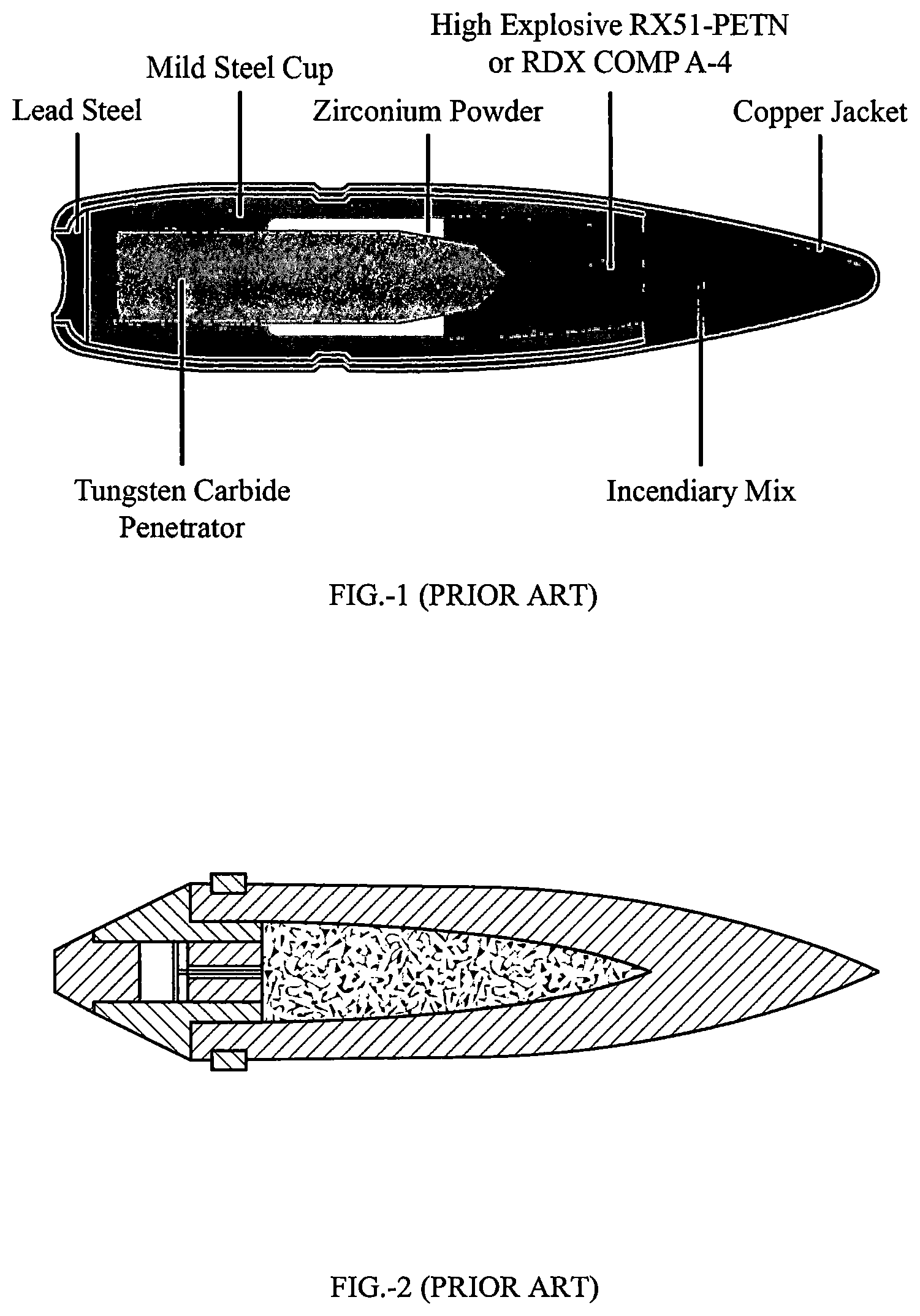 Patent US11841214 Figure 1 – Bullet projectile with internal hammer and post for enhanced mechanical shock wave delivery for demolition