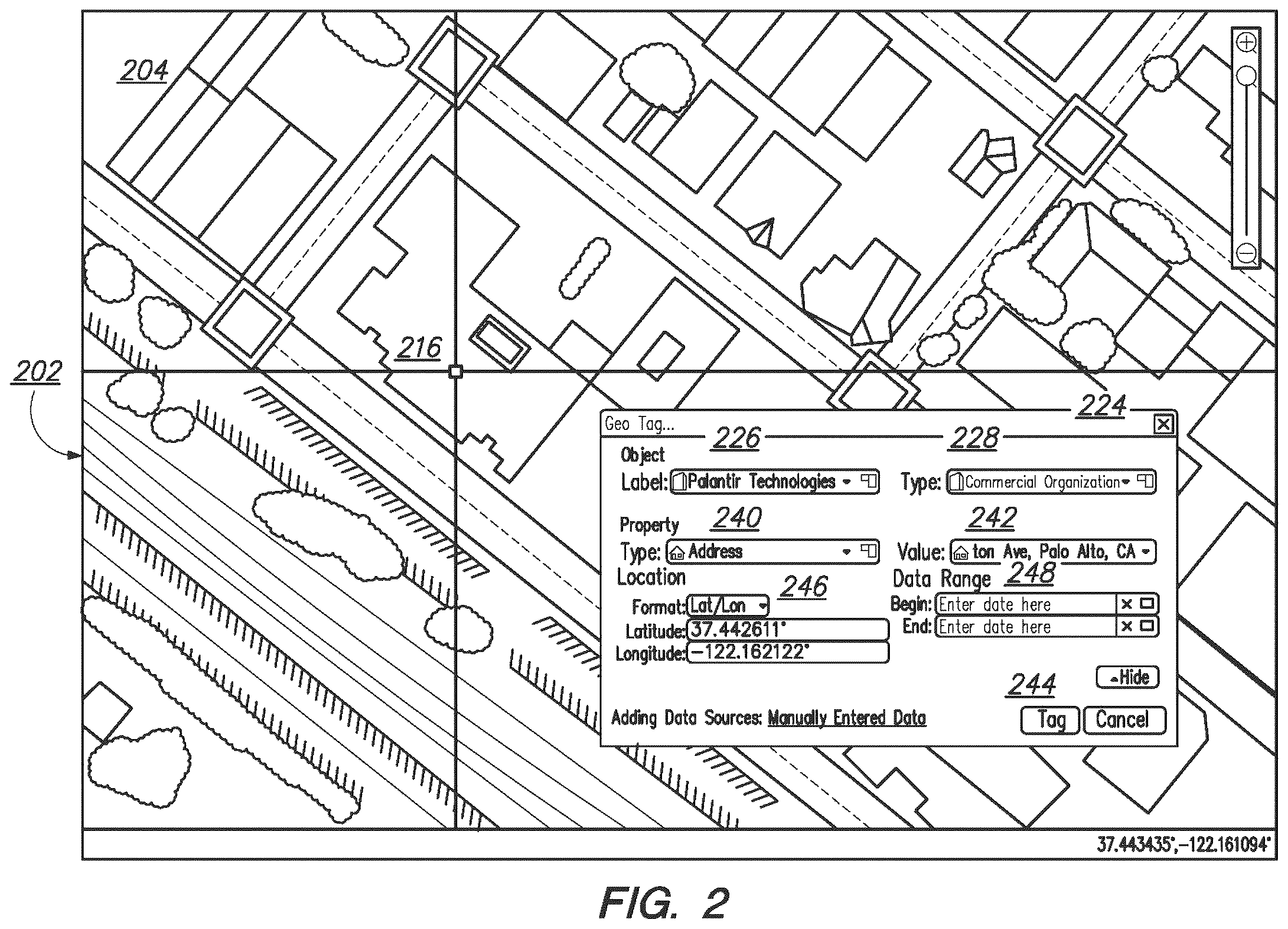 Patent US11841238 Figure 3 – Geotagging structured data