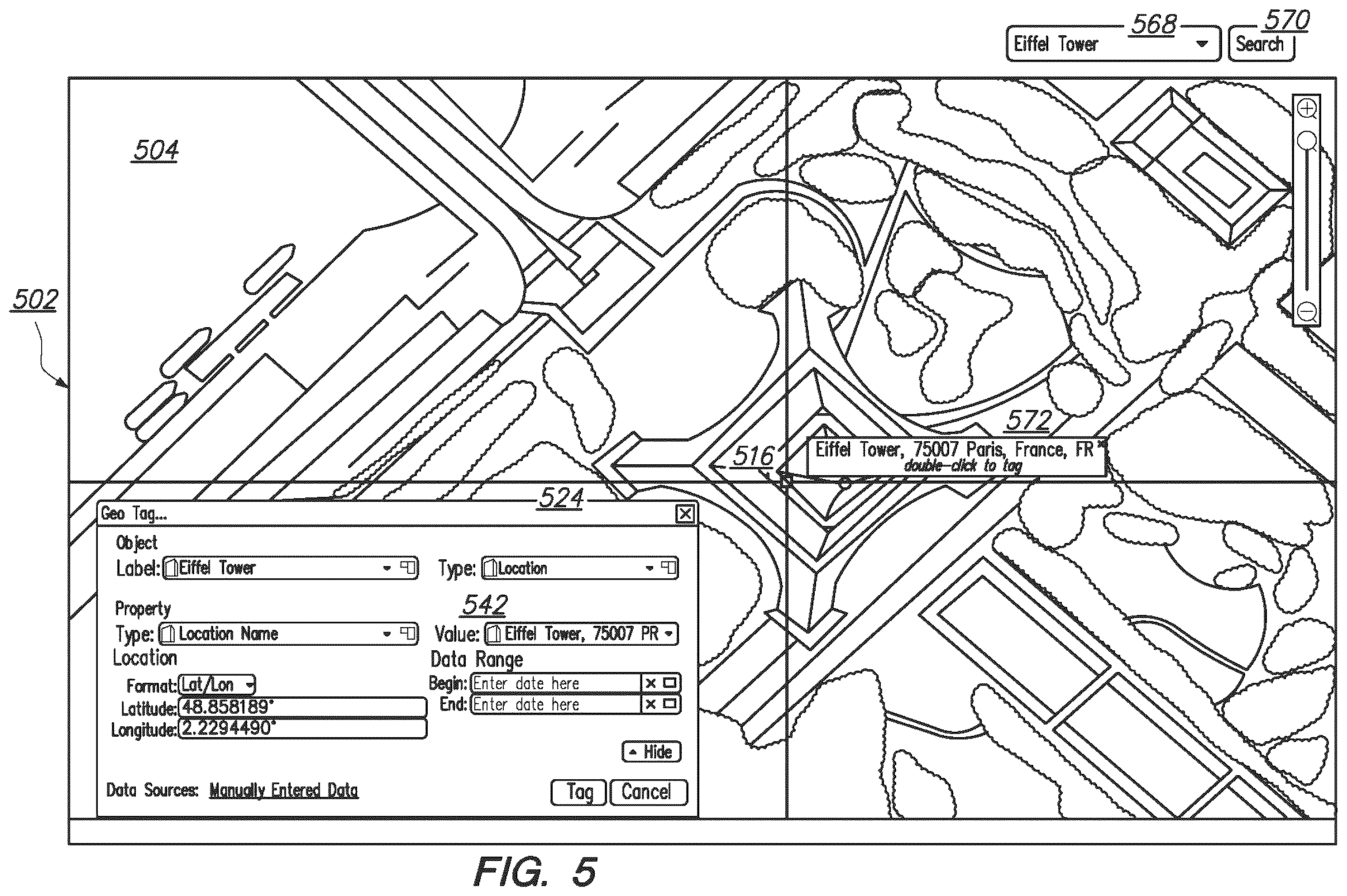 Patent US11841238 Figure 6 – Geotagging structured data