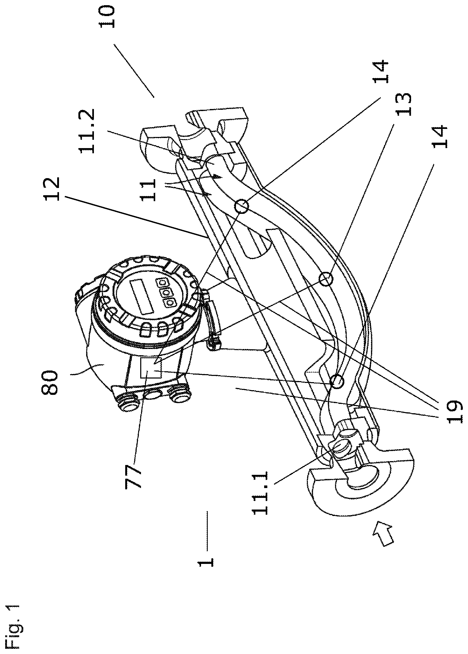Patent US11841258 Figure 1 – Coriolis measuring sensor and coriolis measuring device having a coriolis measuring sensor