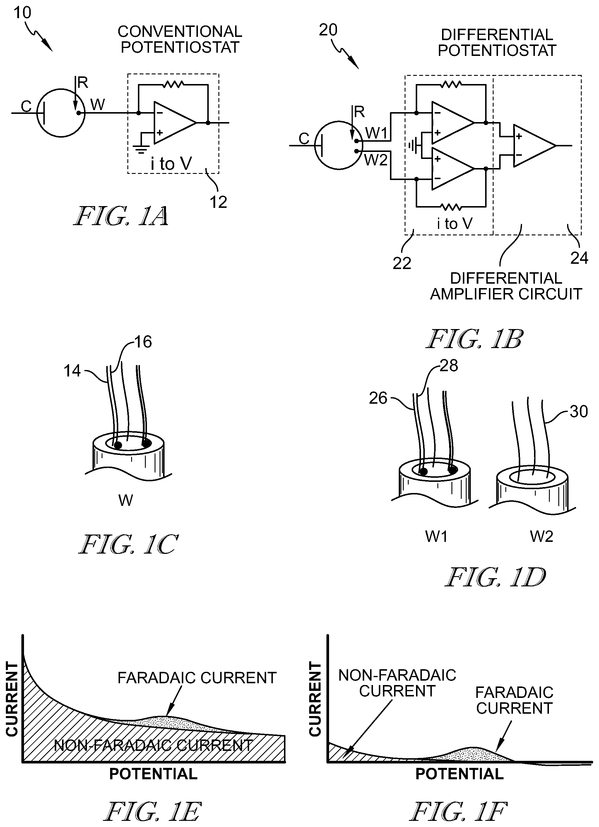 Patent US11841341 Figure 1 – Differential circuit for background correction in electrochemical measurements