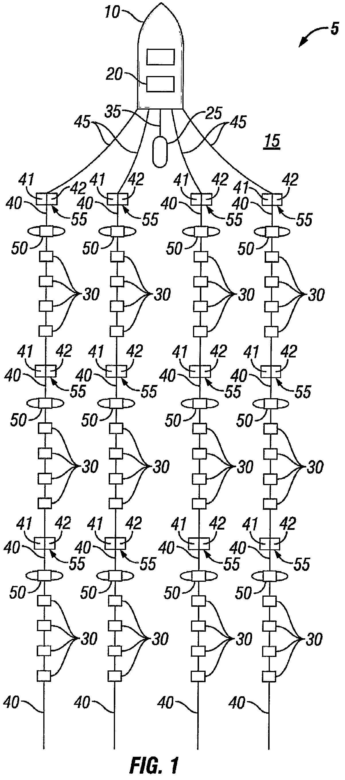 Patent US11841474 — Method and apparatus for dynamic roll compensation of streamer for marine geophysical surveying — Figure 1