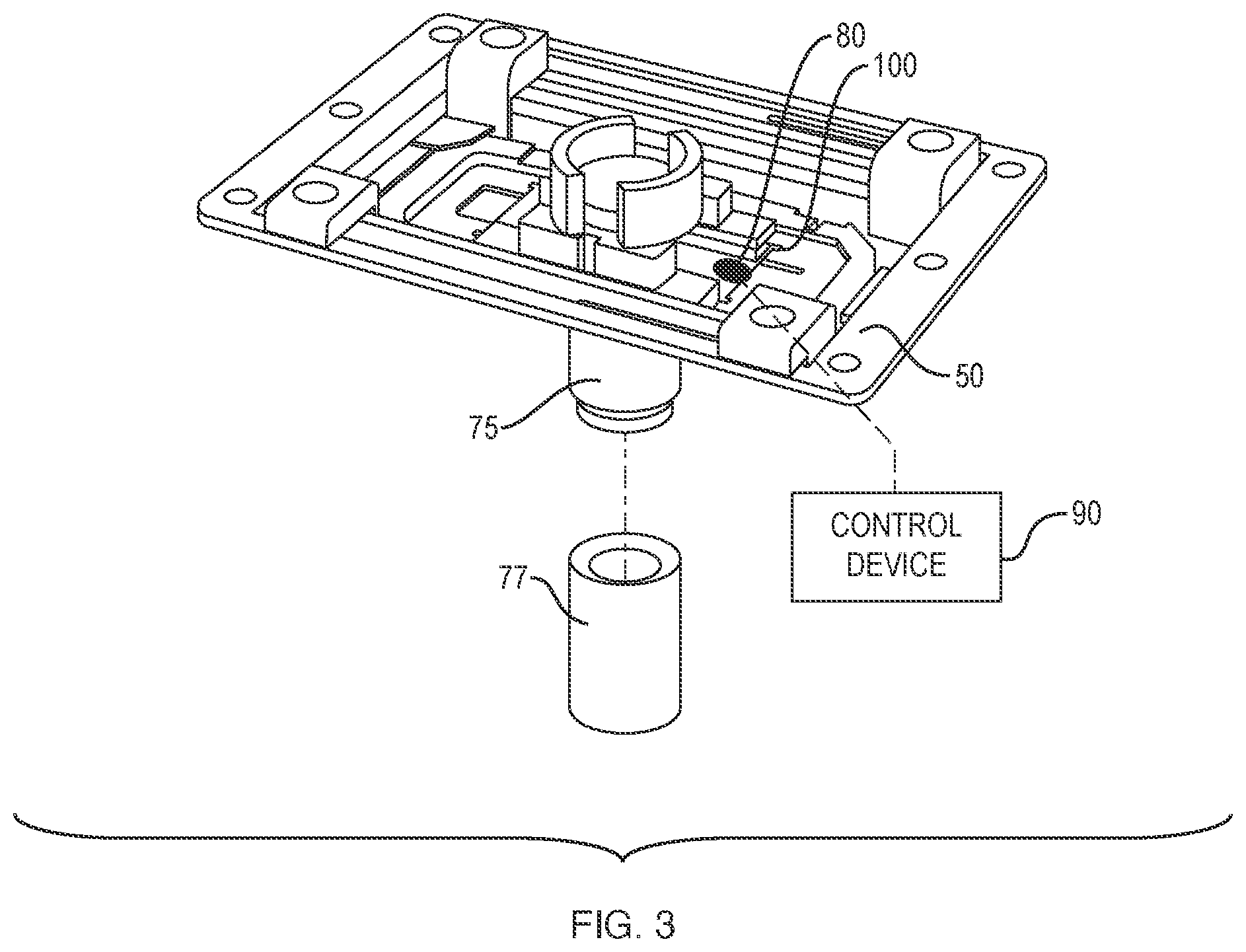 Patent US11841492 Figure 3 – Heated stage assembly for high temperature fluorescence microscopy