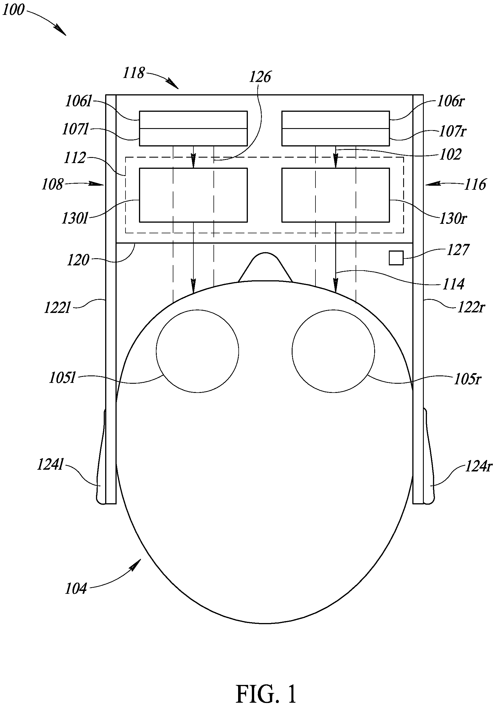 Patent US11841507 Figure 1 – Viewing field-based optical correction using spatially varying polarizers