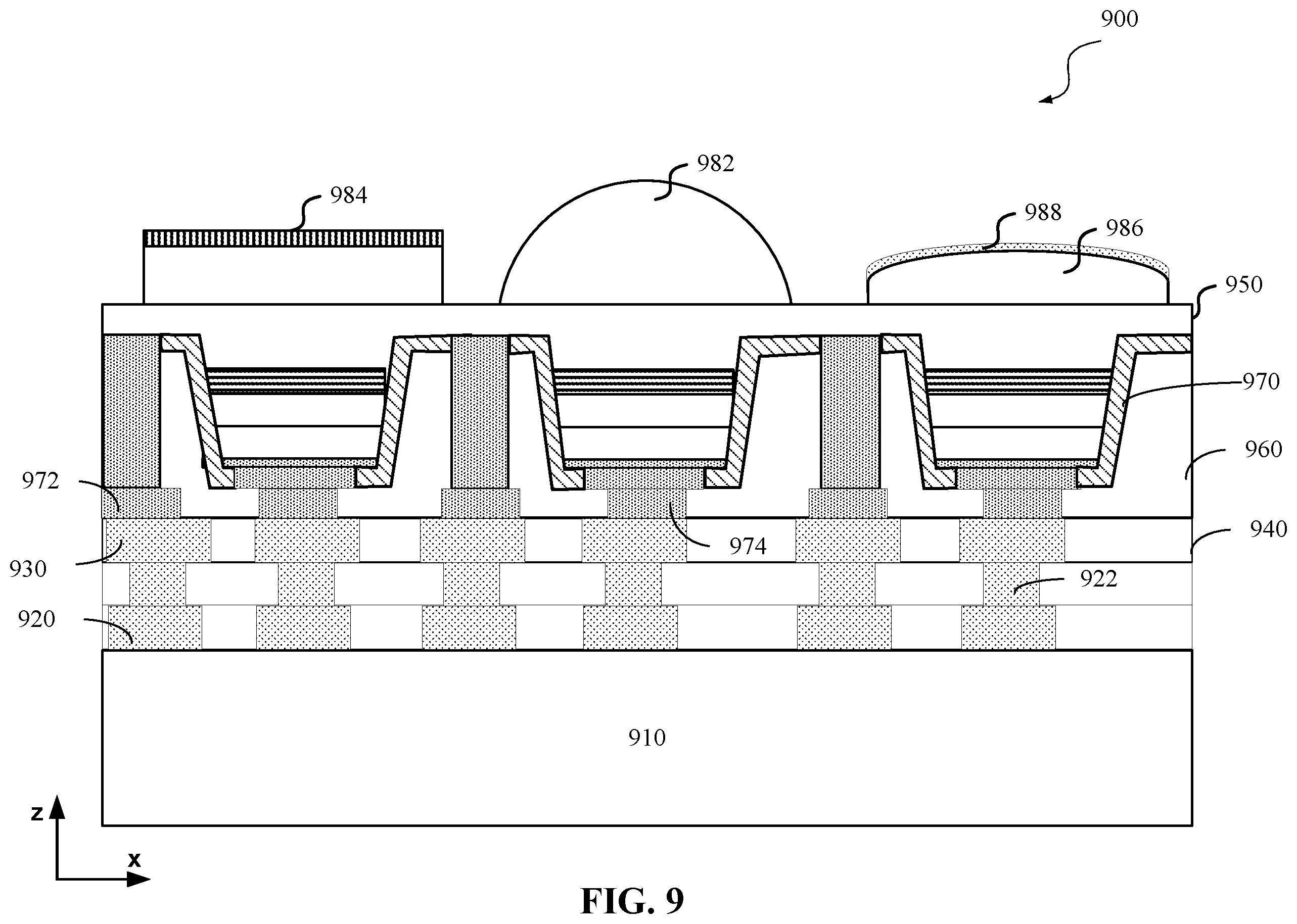 Patent US11841508 Figure 8 – Micro-LED light extraction efficiency enhancement