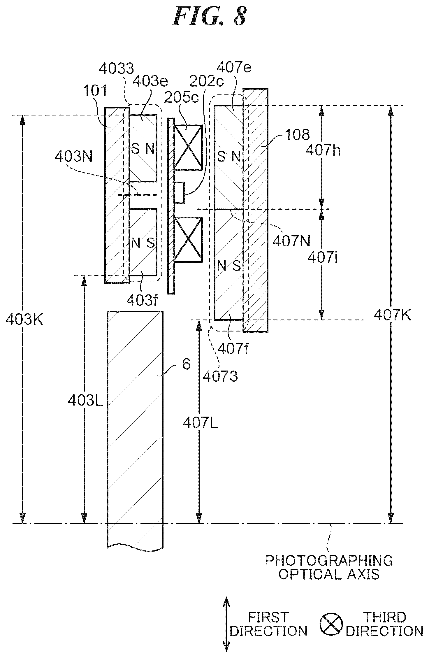 Patent US11841514 Figure 8 – Drive device including magnets and coil, image blur correction device, and image capturing apparatus