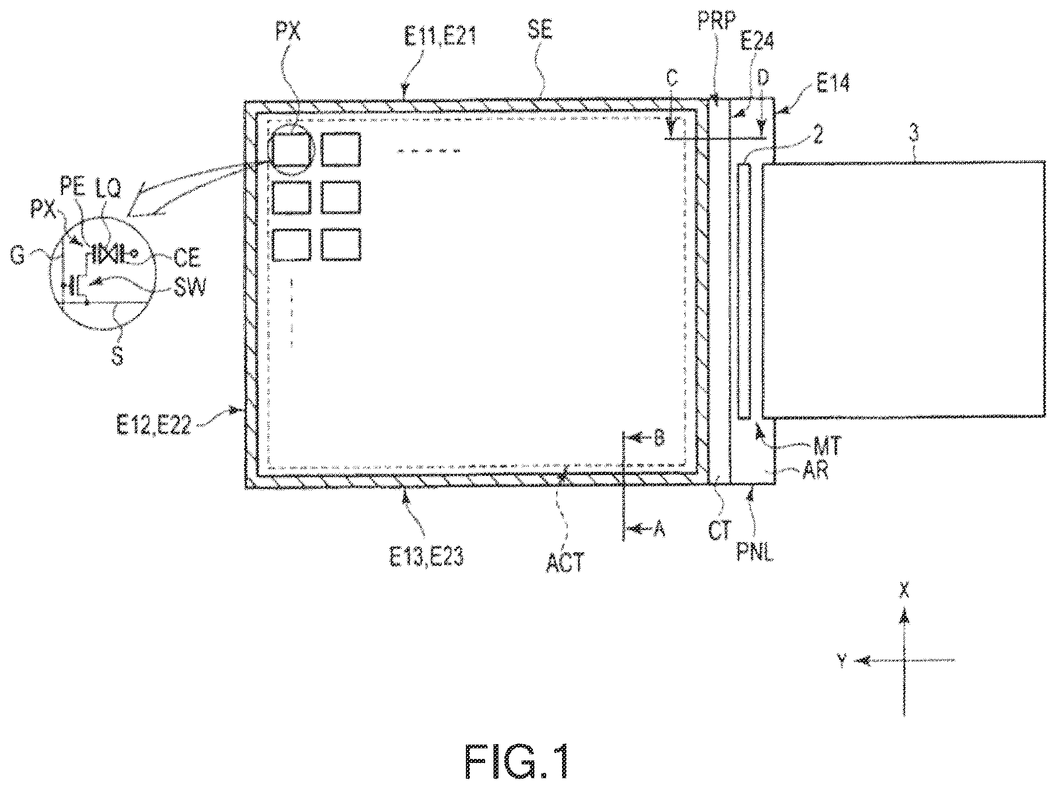 Patent US11841567 Figure 1 – Display device comprising first and second polarizing plates having ends located inside an end of a second substrate and an air gap between a resin layer and the second substrate