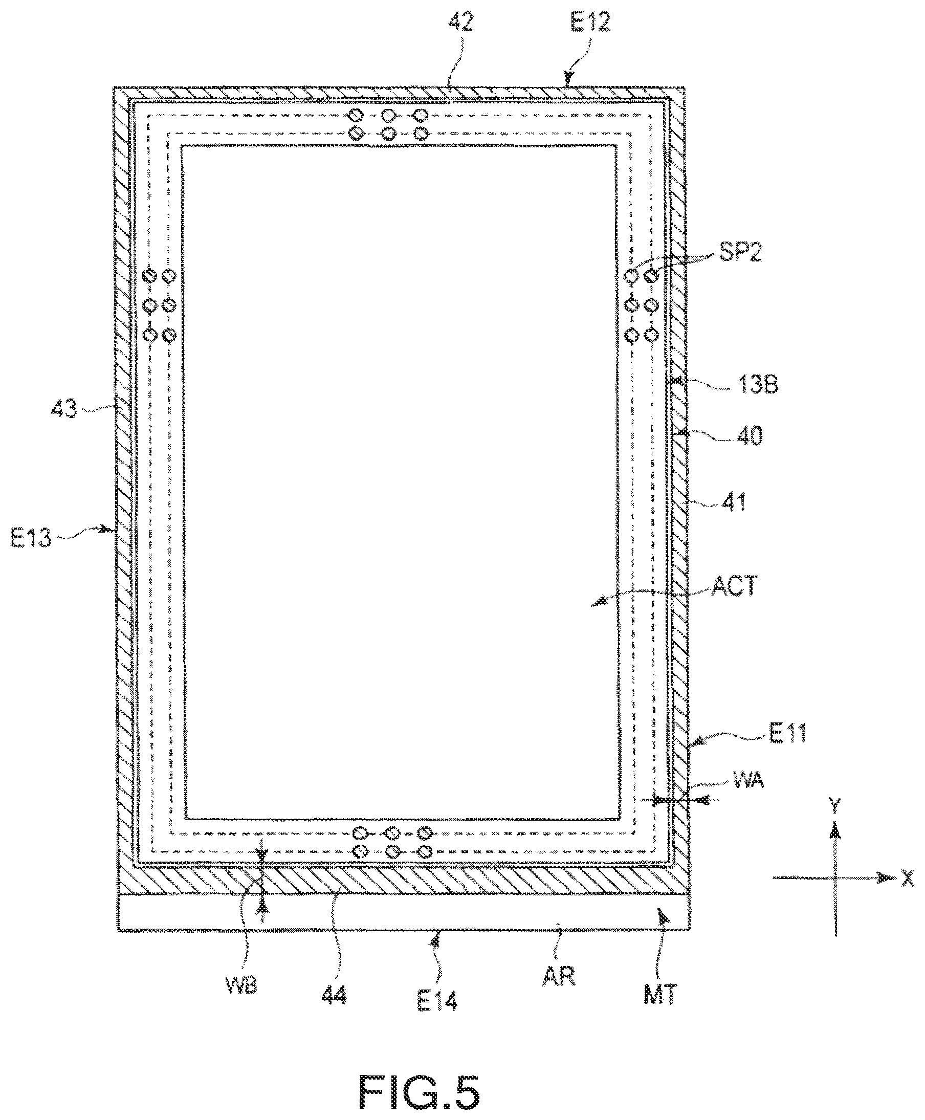 Patent US11841567 Figure 5 – Display device comprising first and second polarizing plates having ends located inside an end of a second substrate and an air gap between a resin layer and the second substrate