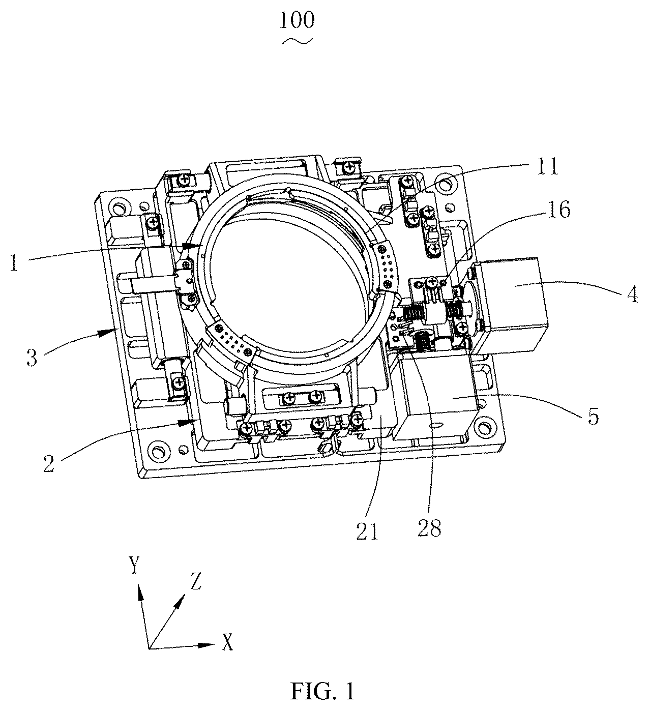 Patent US11841610 Figure 1 – Lens adjusting device and projection apparatus