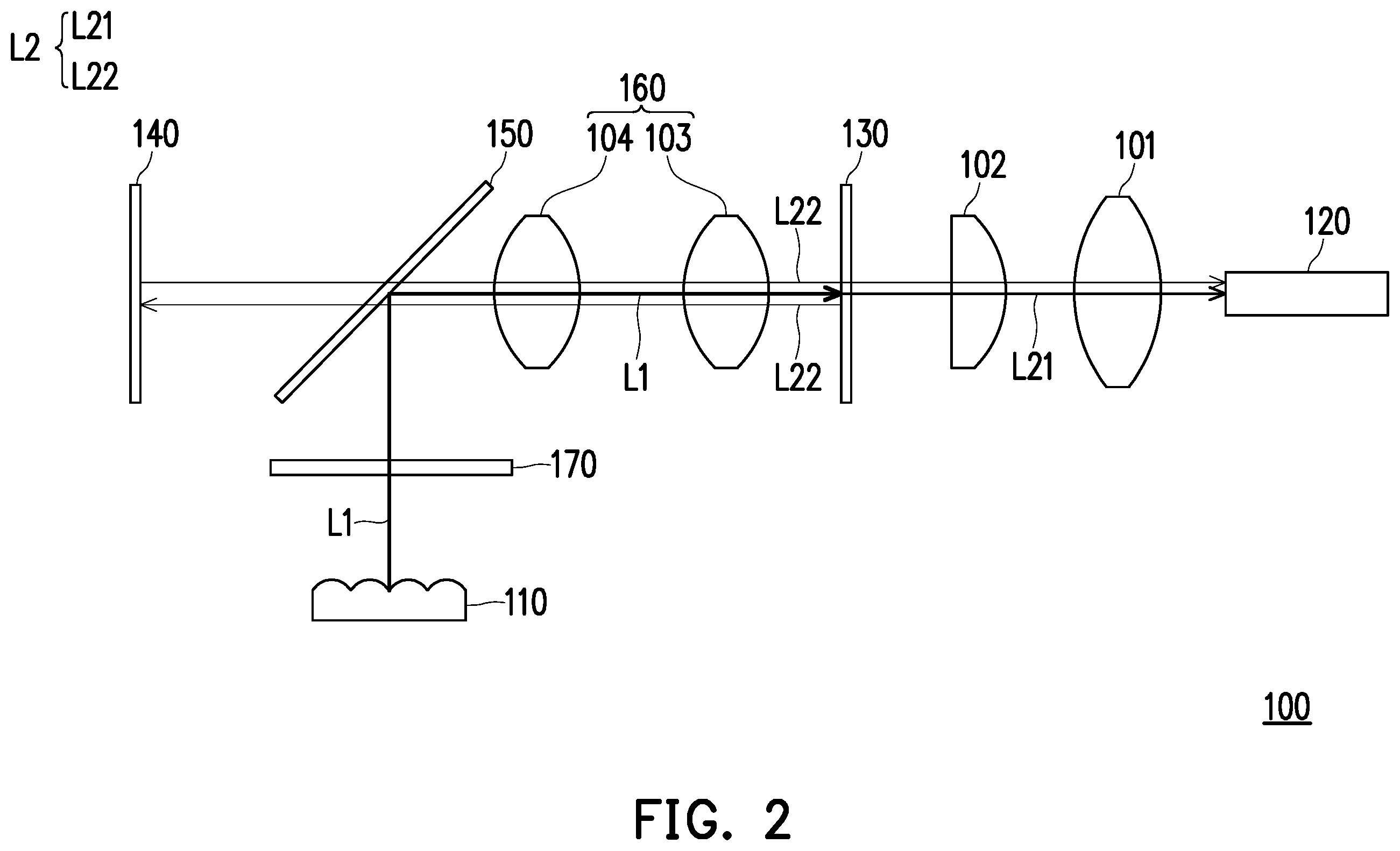 Patent US11841612 Figure 2 – Illumination system and projection device