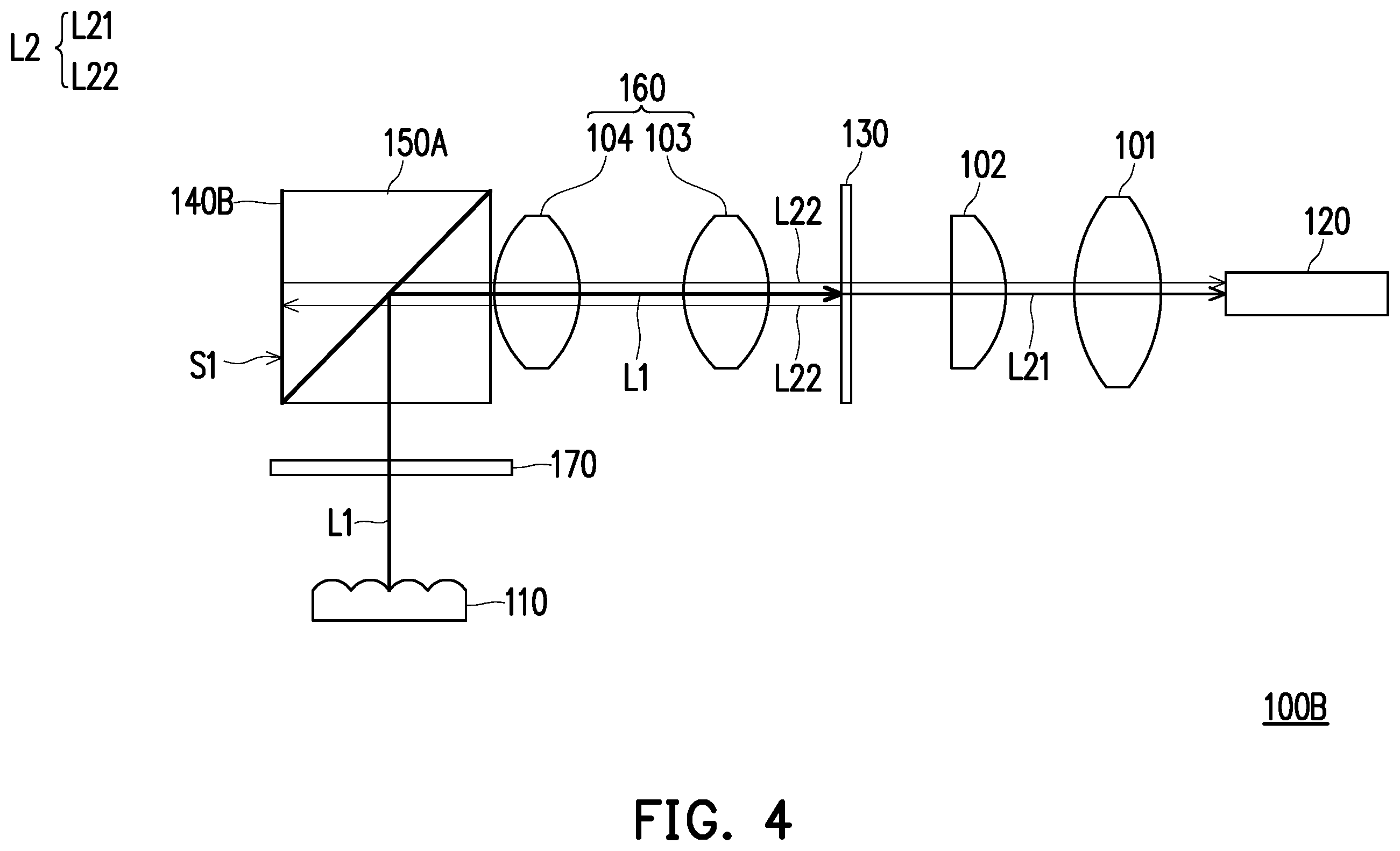 Patent US11841612 Figure 4 – Illumination system and projection device