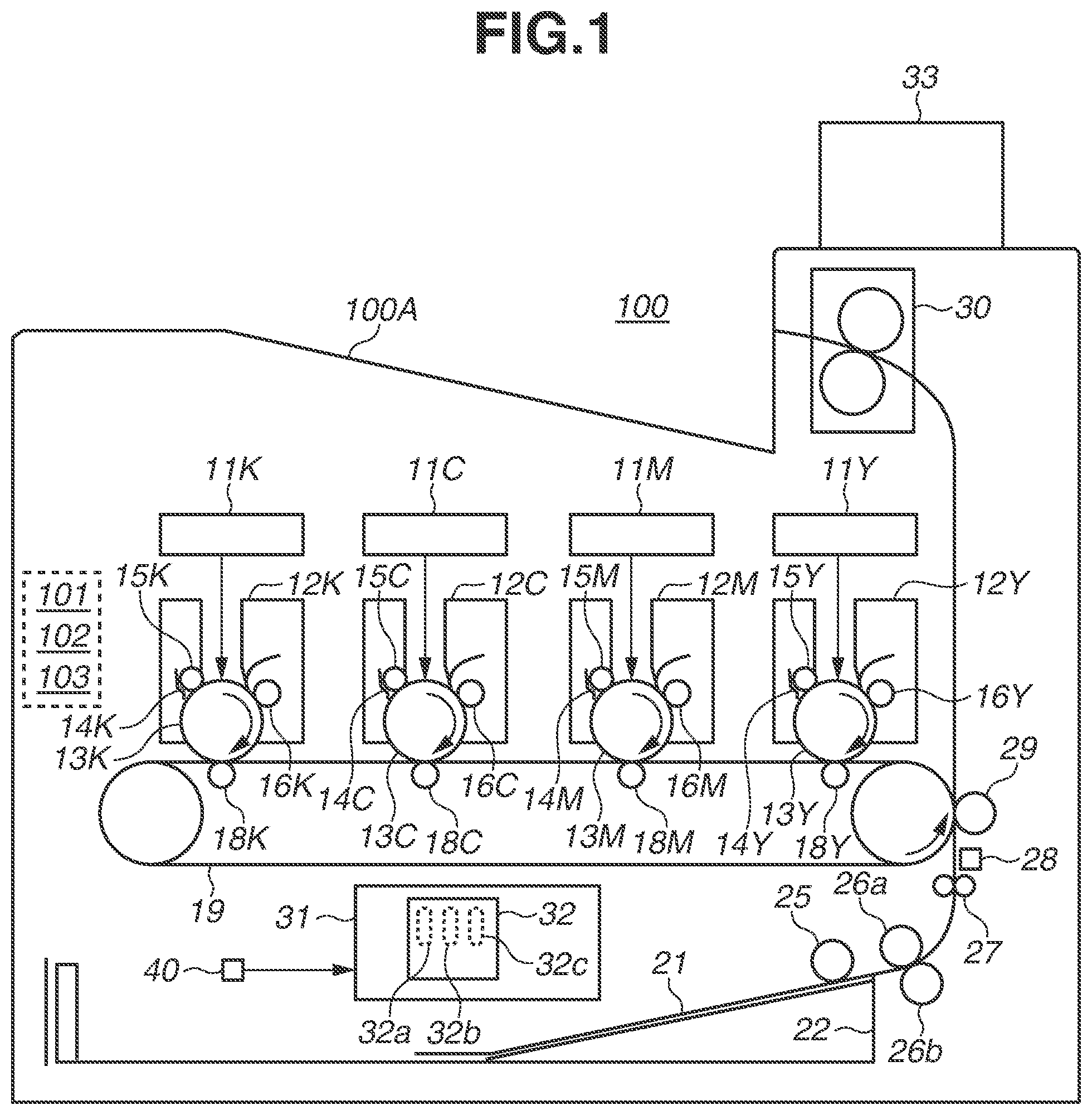 Patent US11841640 Figure 1 – Image forming apparatus comprising development switching unit and current detection unit