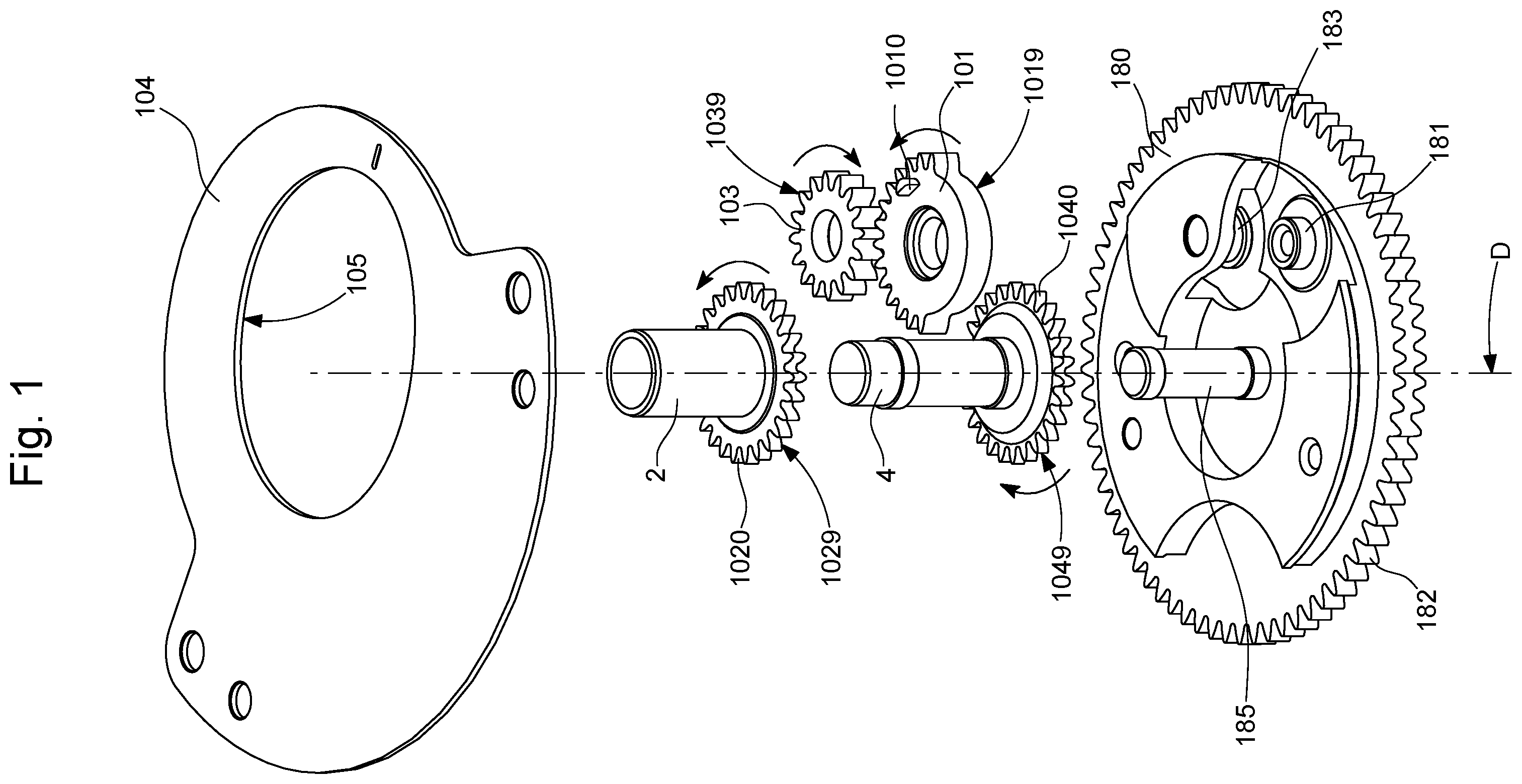 Patent US11841685 — Horological display mechanism with elastic hand — Figure 1