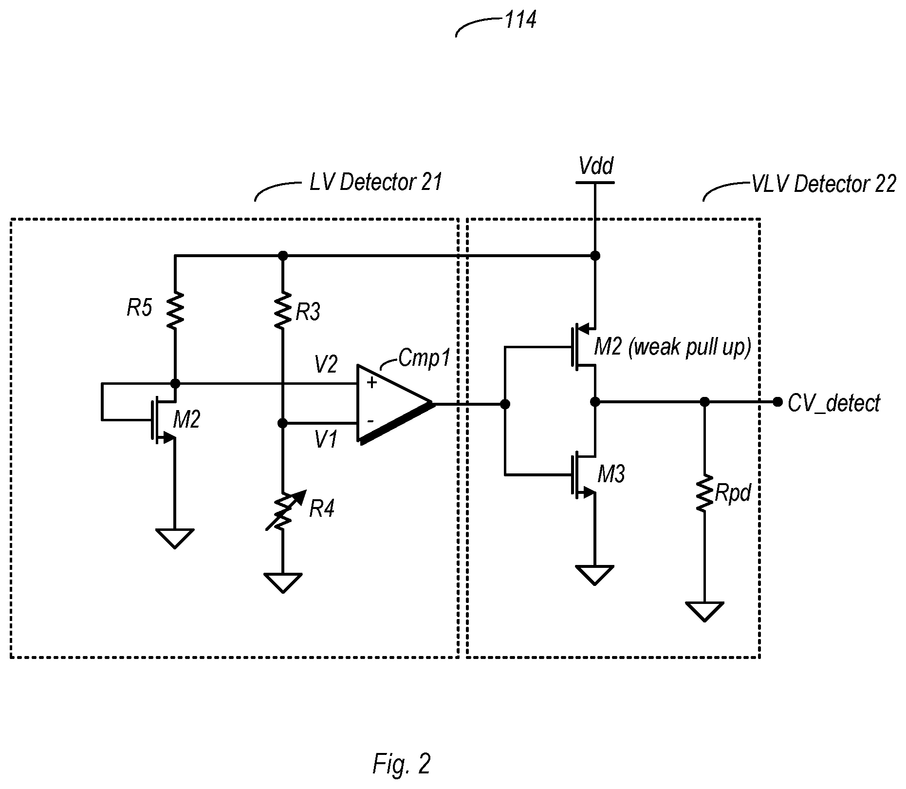 Patent US11841726 Figure 2 – Low voltage high precision power detect circuit with enhanced power supply rejection ratio