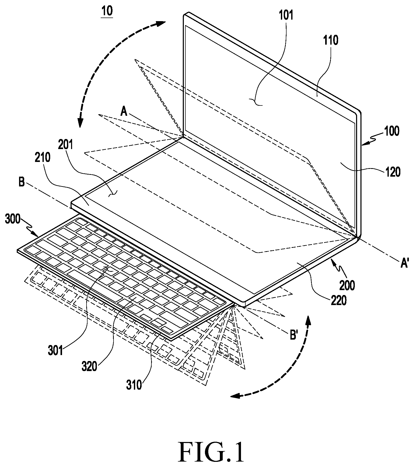 Patent US11841744 Figure 1 – Electronic device comprising dual display and keyboard