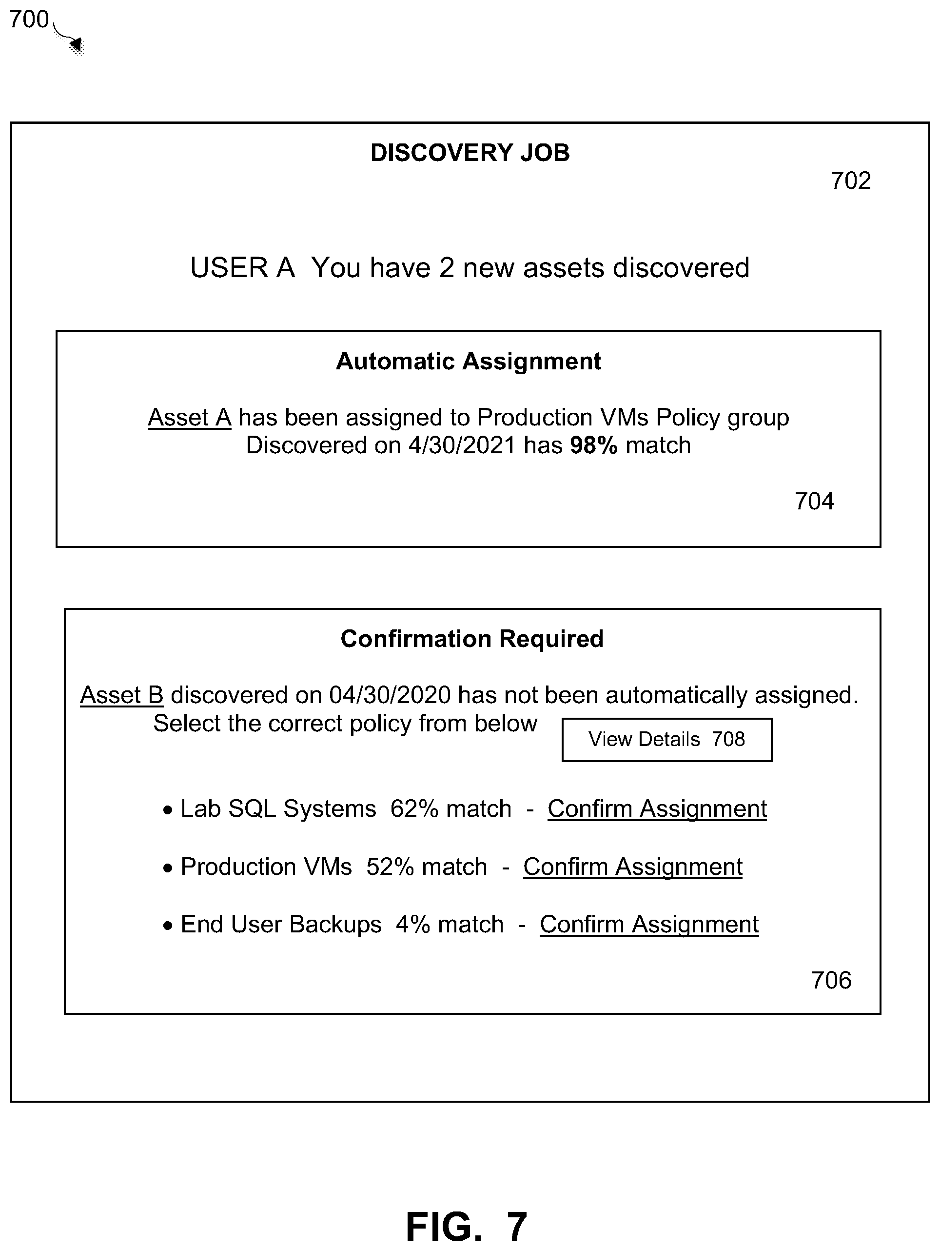 Patent US11841769 Figure 7 – Leveraging asset metadata for policy assignment