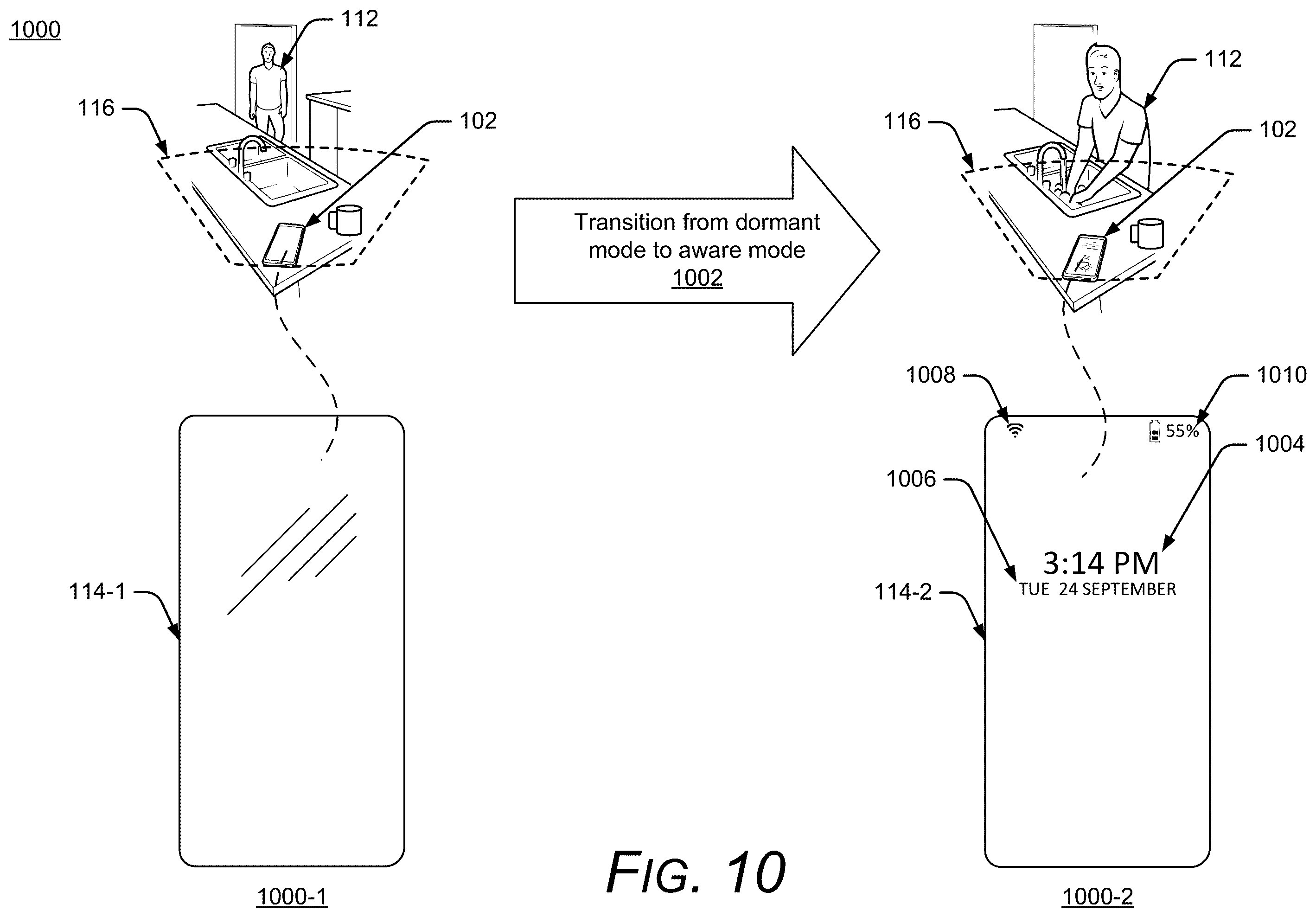 Patent US11841933 Figure 10 – Radar-based authentication status feedback