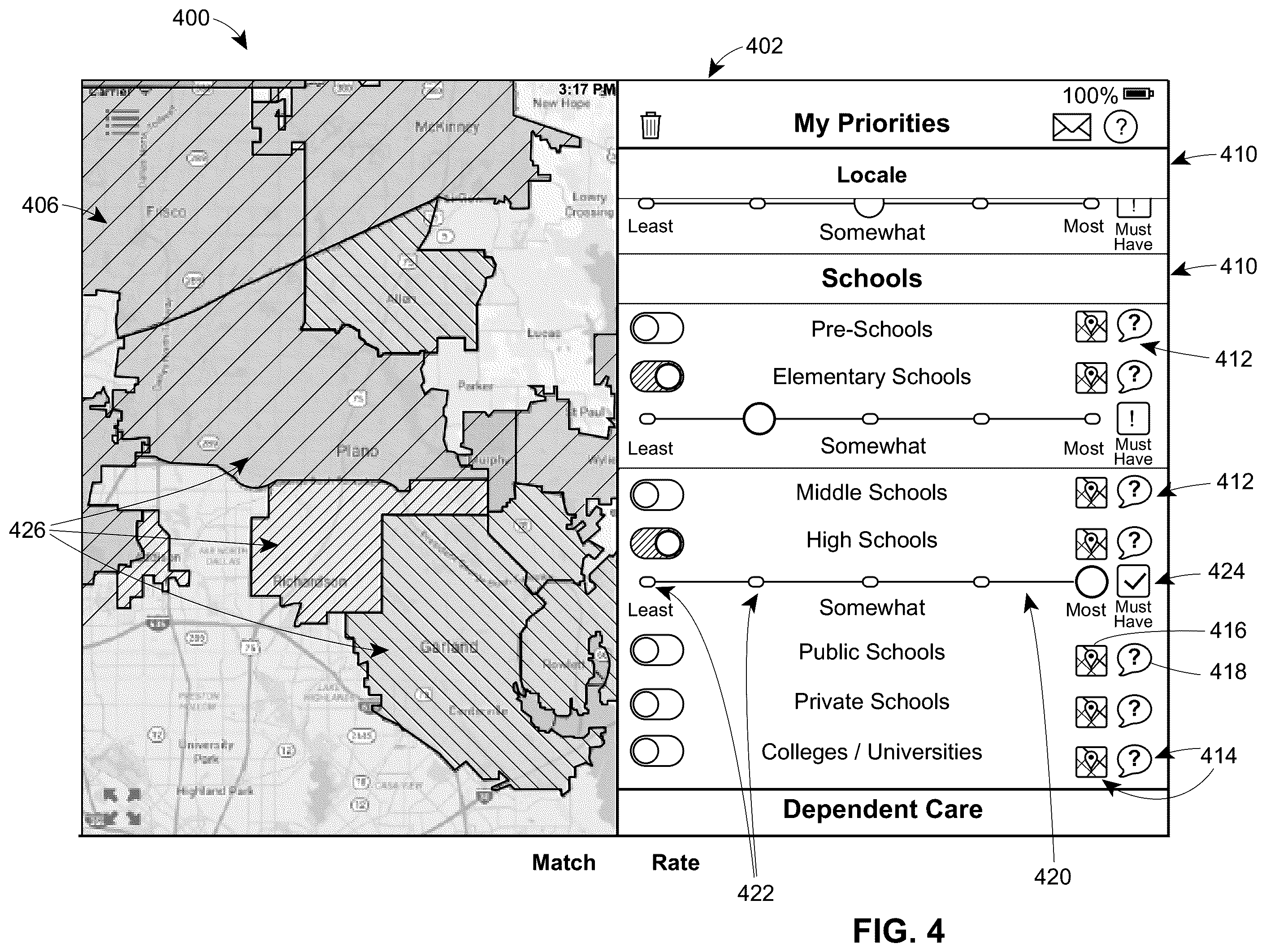 Patent US11847146 Figure 4 – System and method for identifying locations with lifestyle preferences