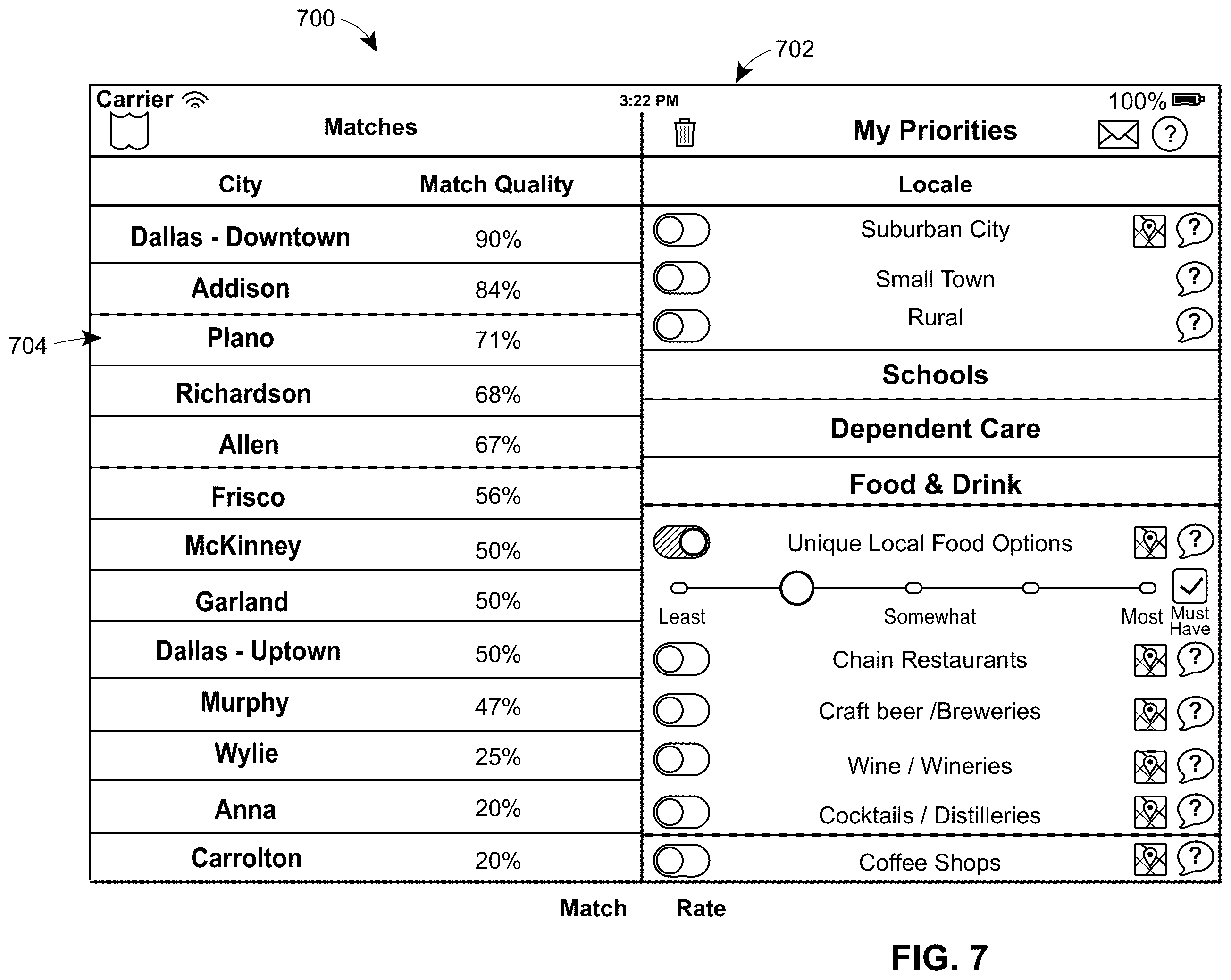 Patent US11847146 Figure 7 – System and method for identifying locations with lifestyle preferences