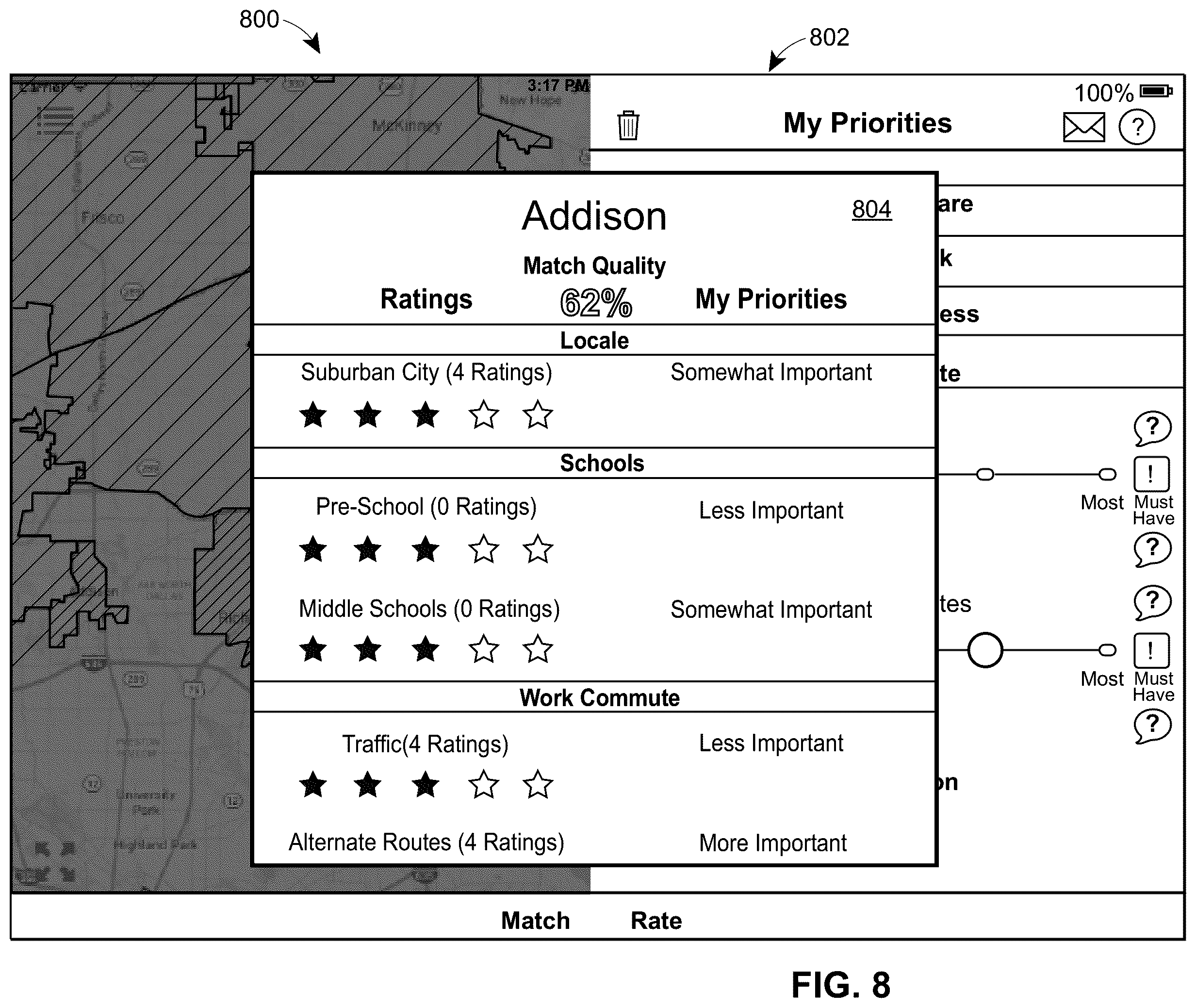 Patent US11847146 Figure 8 – System and method for identifying locations with lifestyle preferences