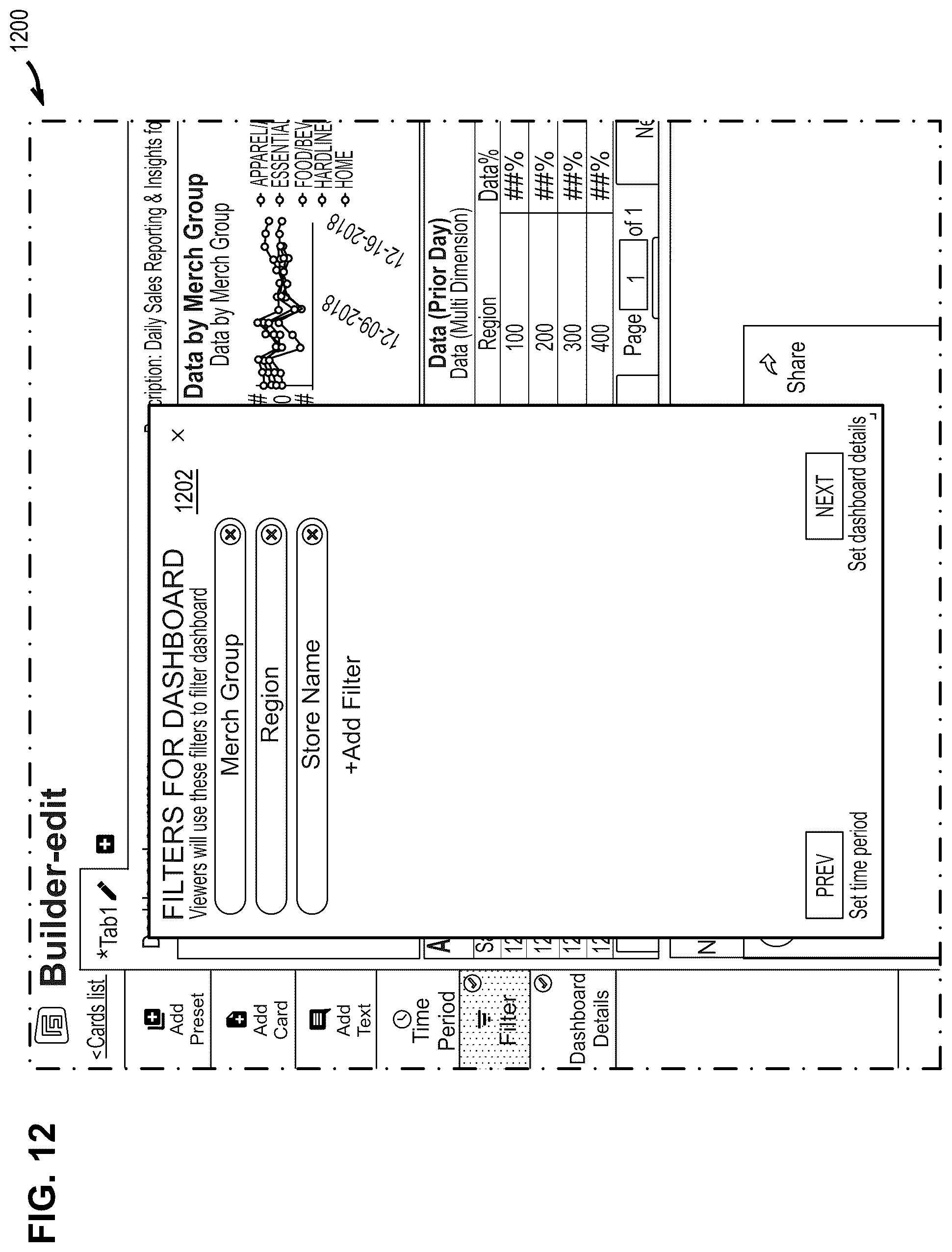 Patent US11847170 Figure 12 – Data visualization tool with guided visualization creation and secure publication features, and graphical user interface thereof