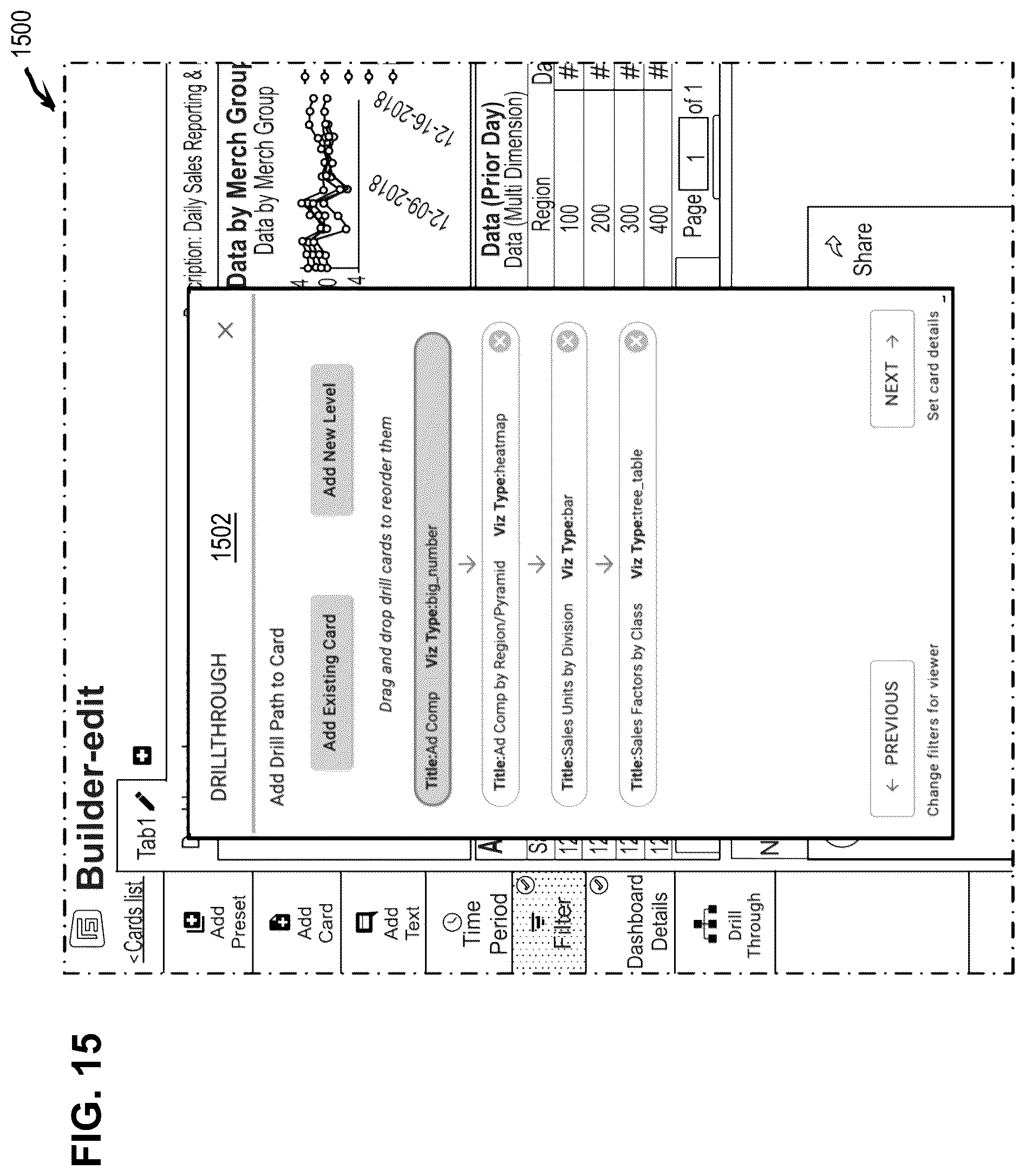 Patent US11847170 Figure 15 – Data visualization tool with guided visualization creation and secure publication features, and graphical user interface thereof