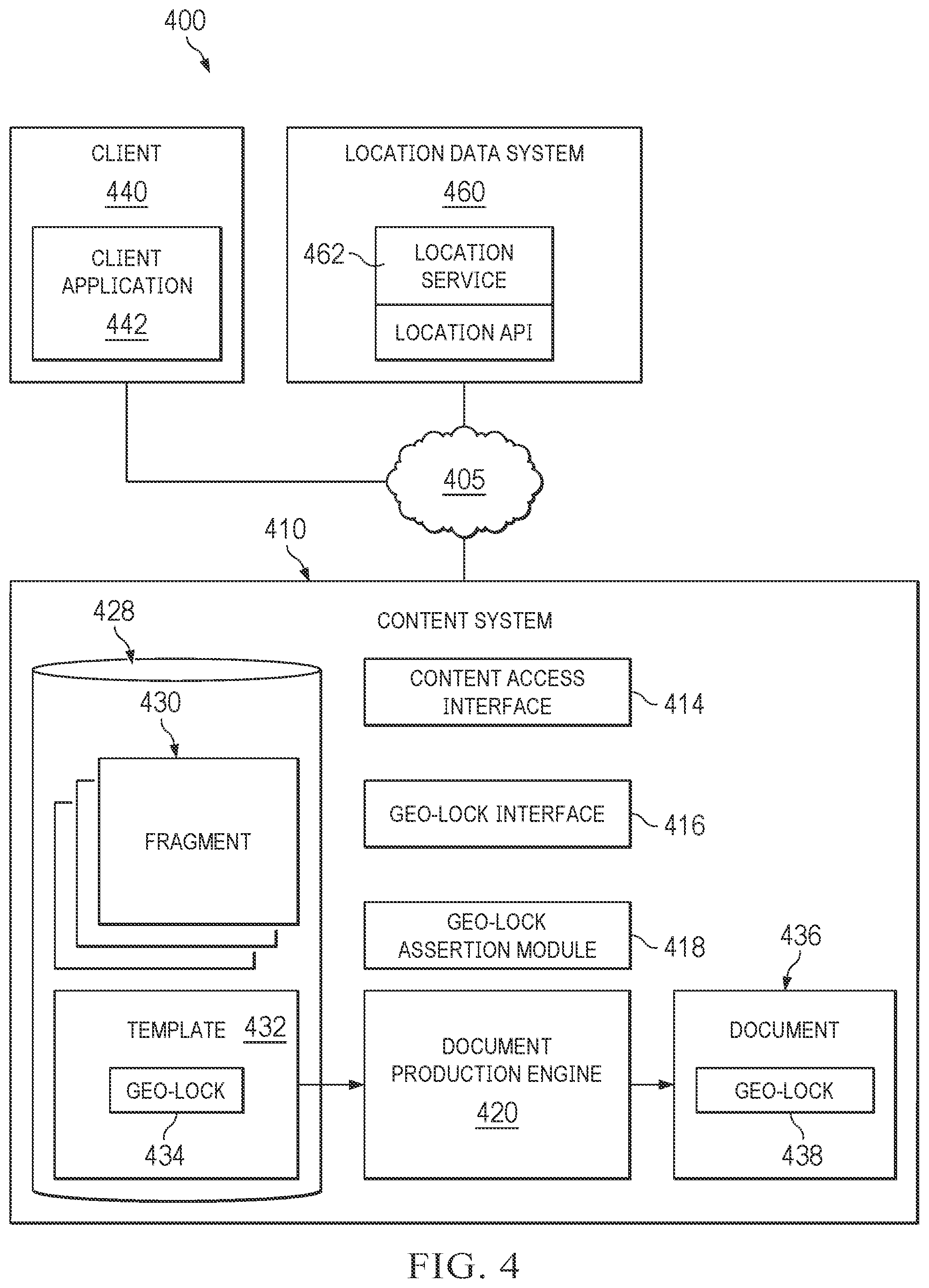 Patent US11847174 Figure 4 – System and method for geo-locked documents
