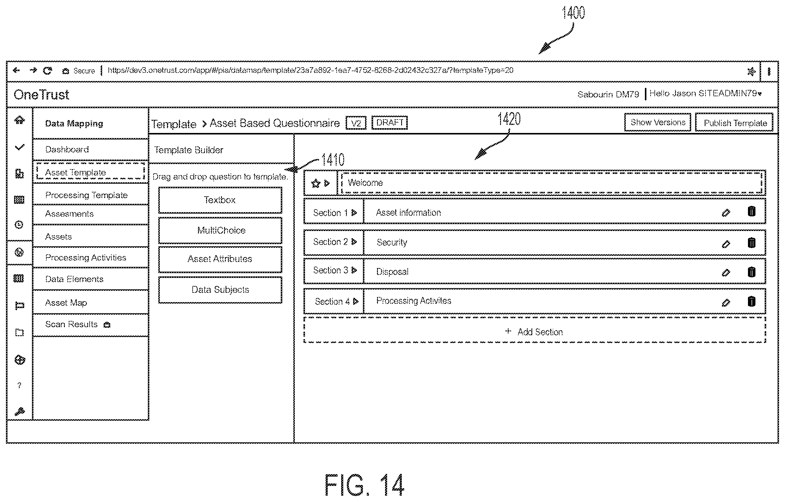 Patent US11847182 Figure 14 – Data processing consent capture systems and related methods