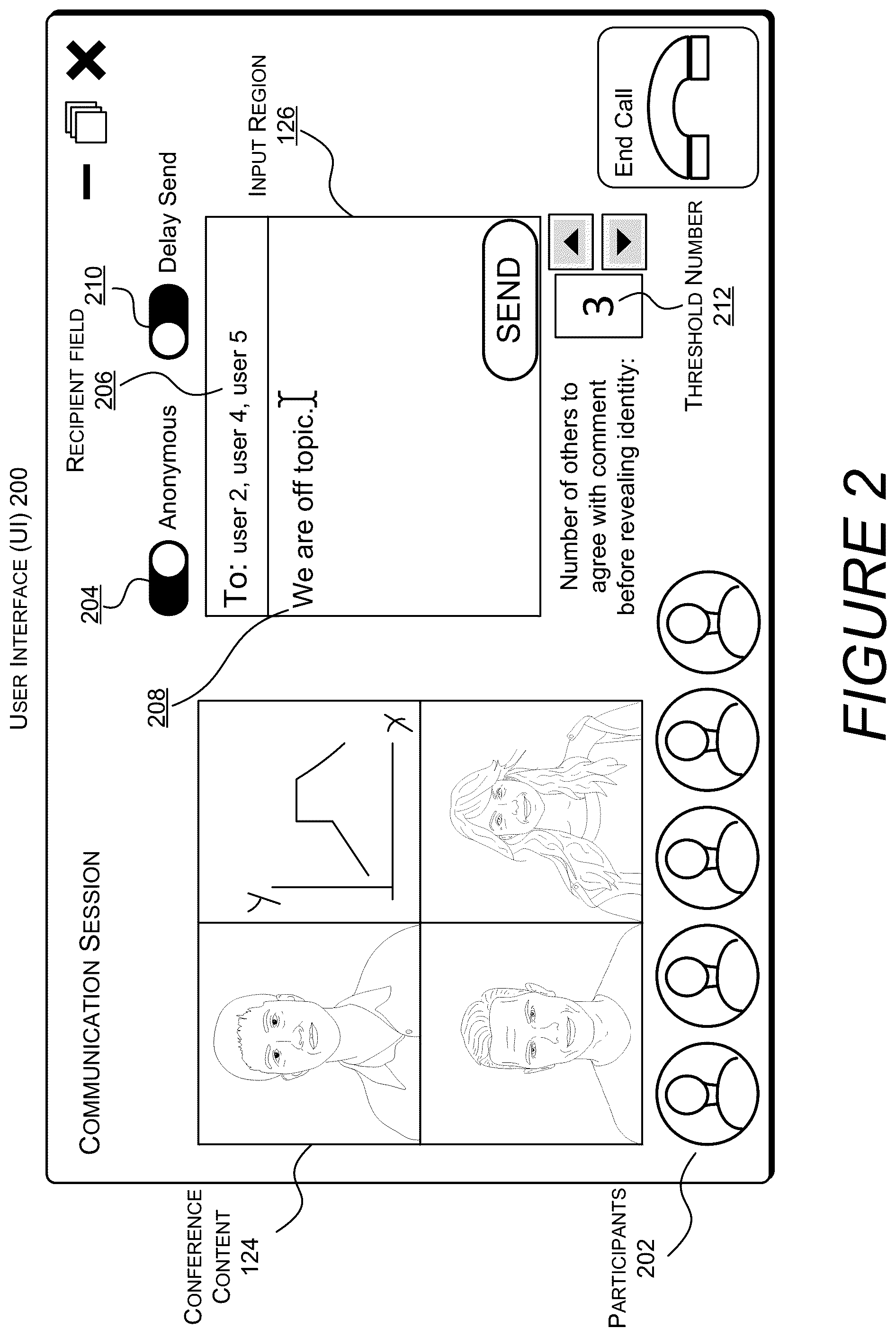 Patent US11847250 Figure 2 – Controlling disclosure of identities in communication sessions
