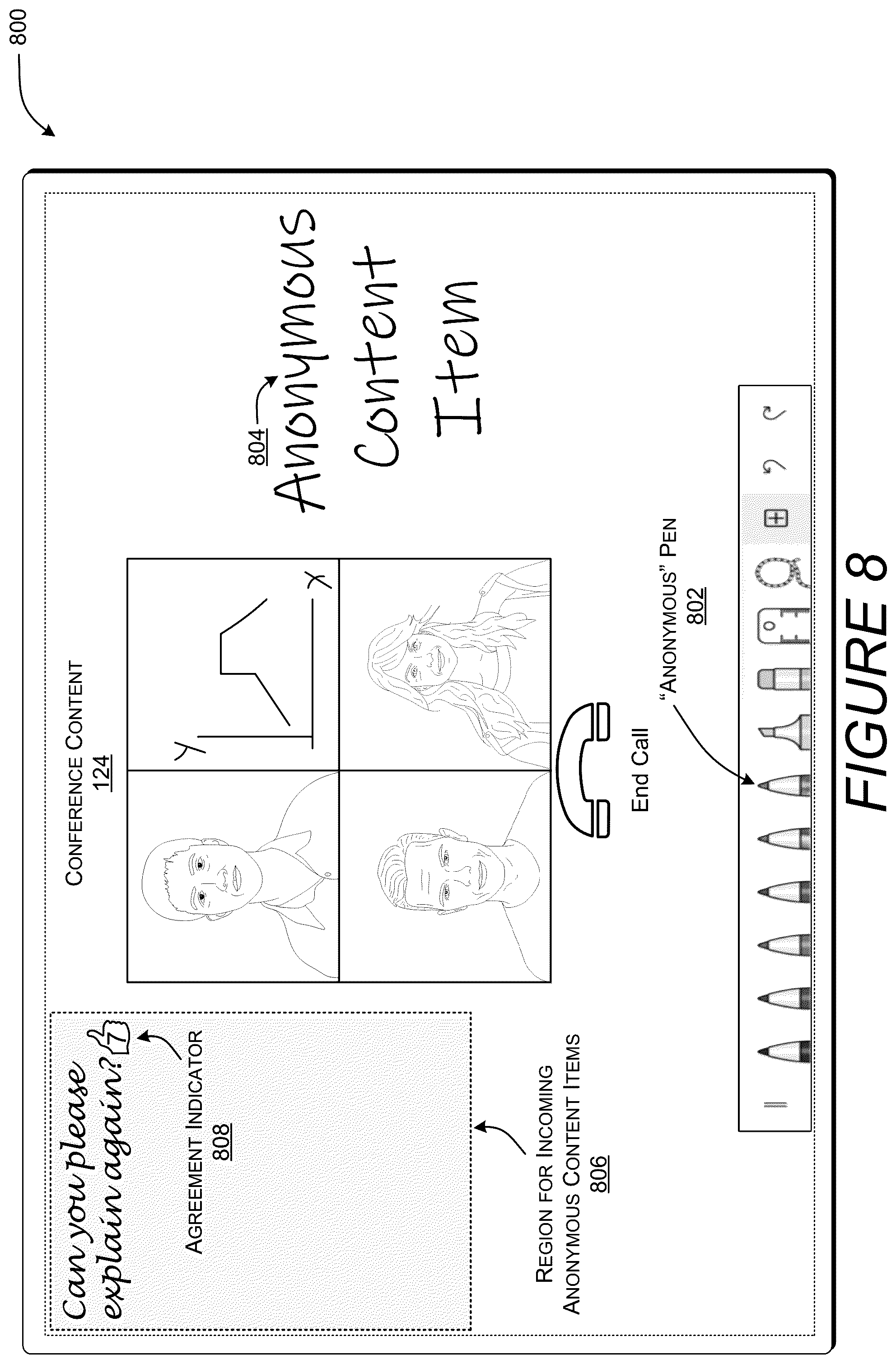 Patent US11847250 Figure 8 – Controlling disclosure of identities in communication sessions