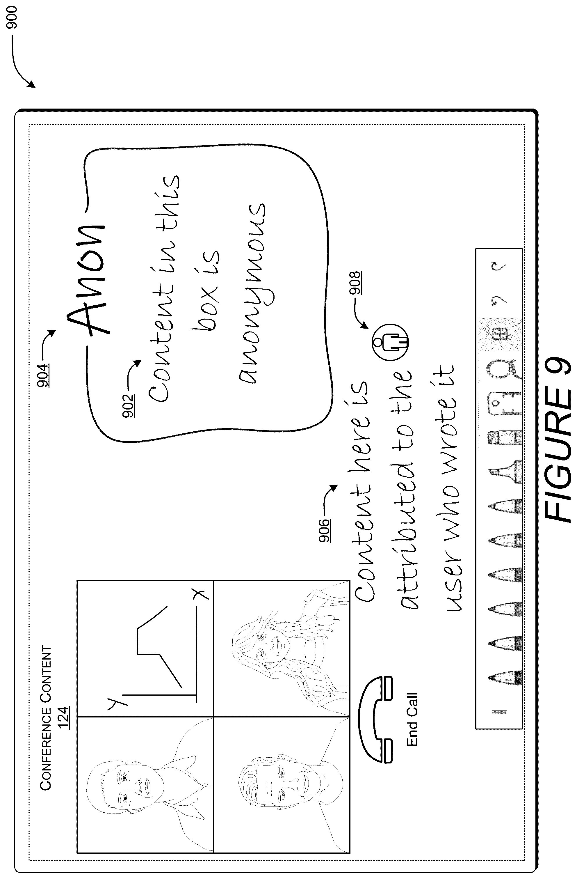 Patent US11847250 Figure 9 – Controlling disclosure of identities in communication sessions