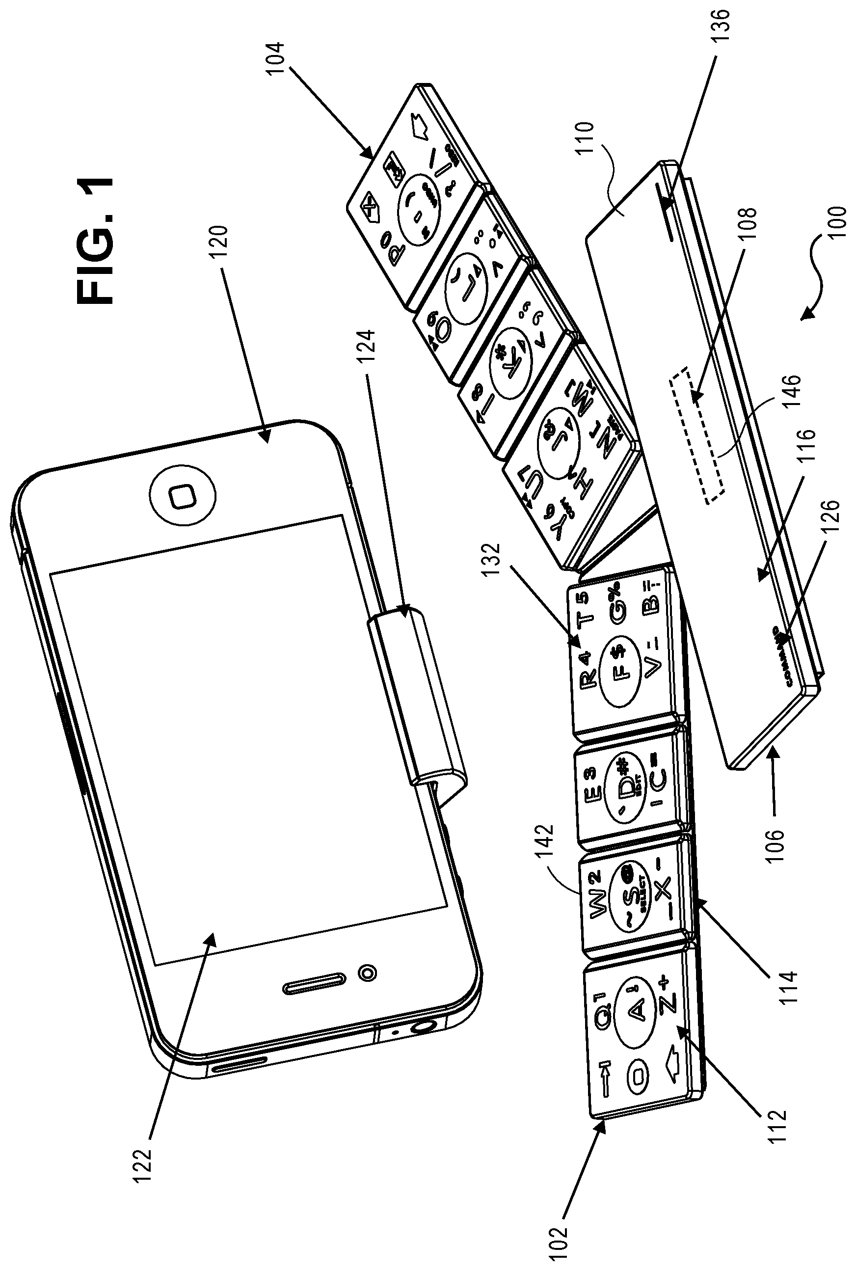Patent US11847268 — Reprogramable multi-host, multi-character set keyboard — Figure 1