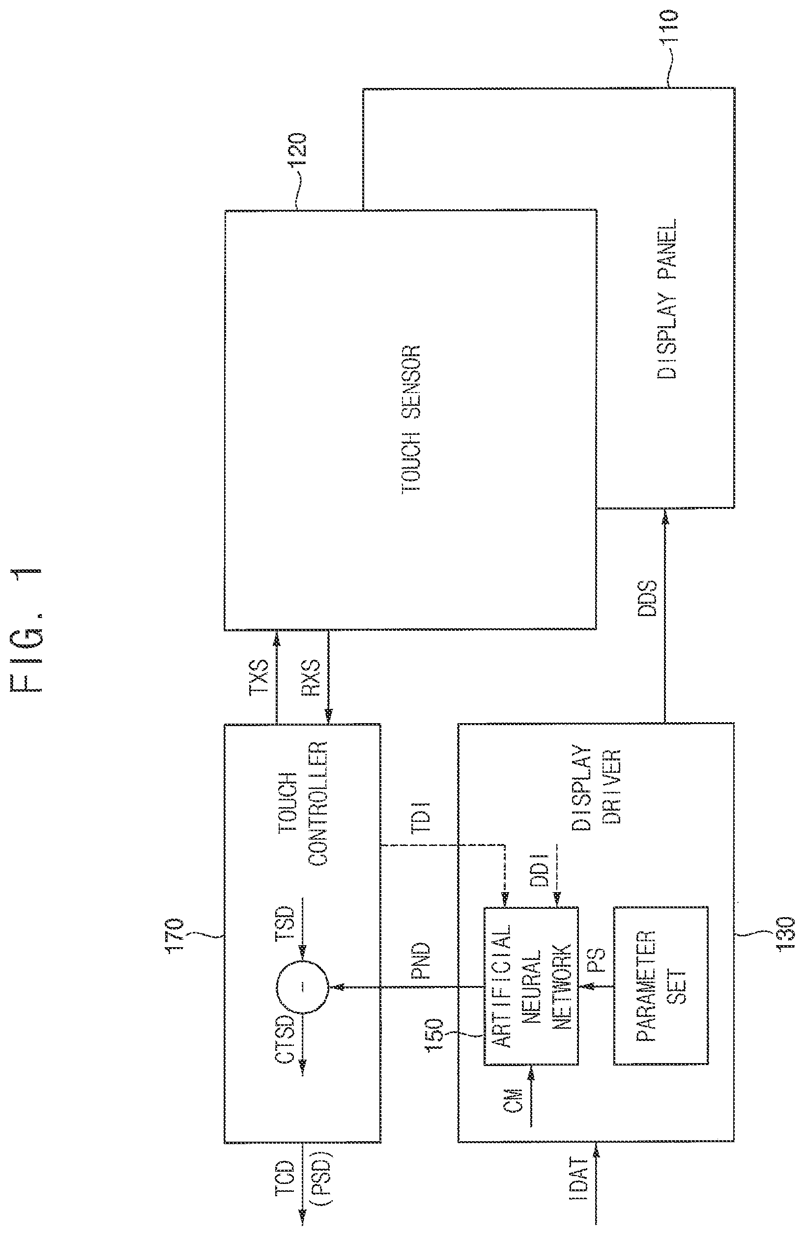 Patent US11847278 Figure 1 – Display device predicting noise for touch sensor and computing system