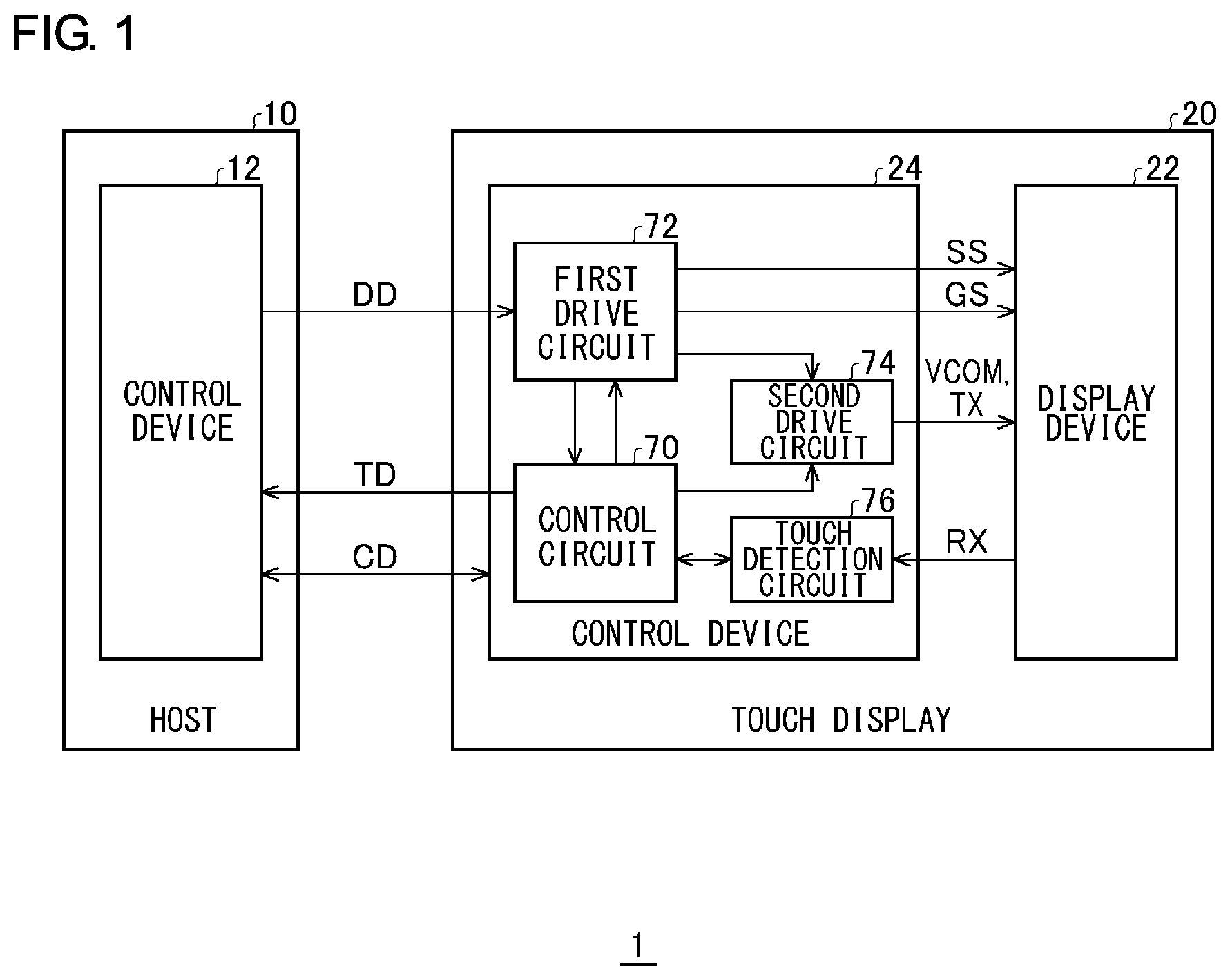 Patent US11847279 — Display system, control device, and control method — Figure 1